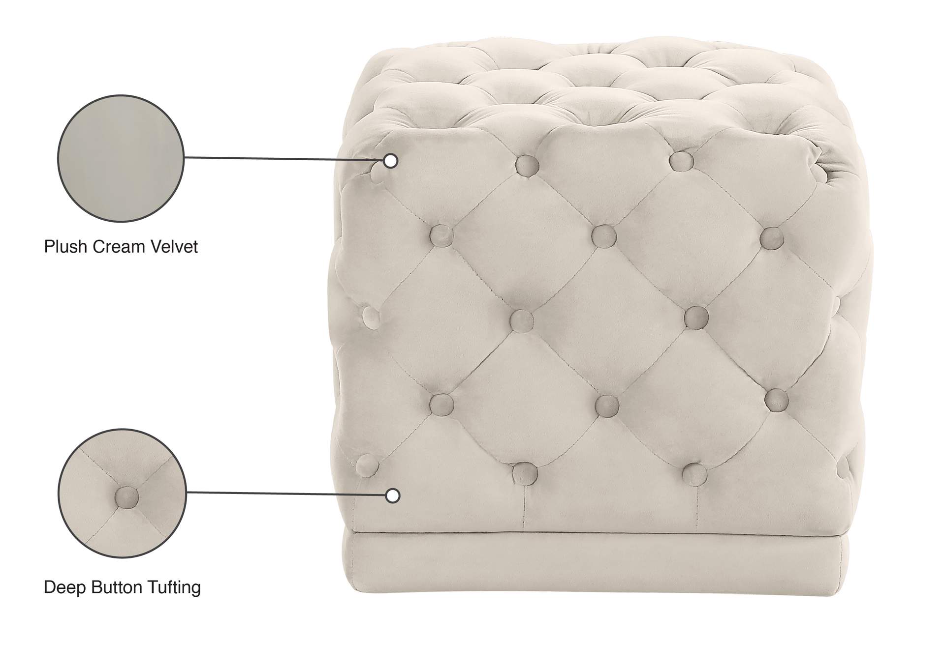 Stella Cream Velvet Ottoman - Stool,Meridian Furniture