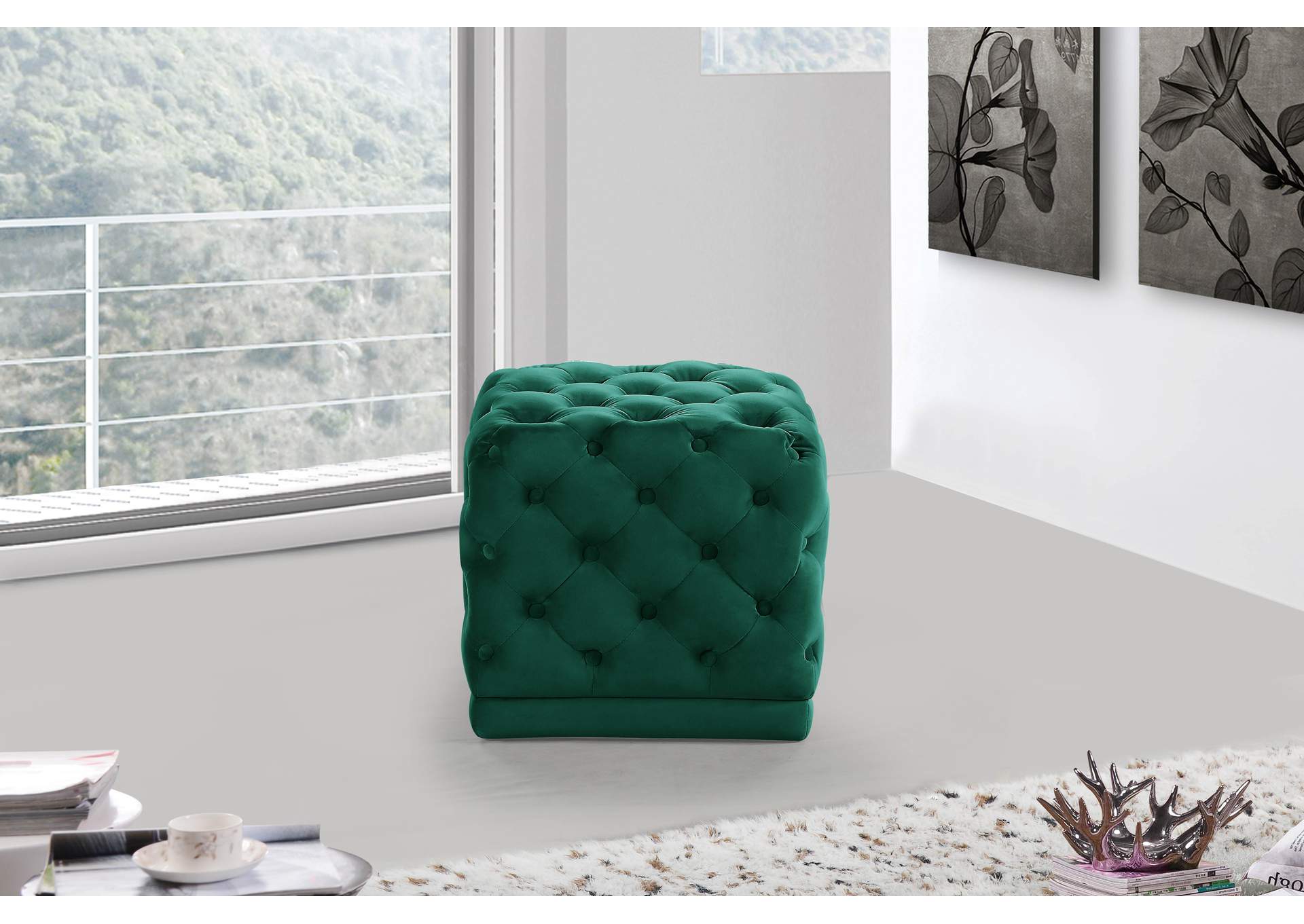 Stella Green Velvet Ottoman - Stool,Meridian Furniture