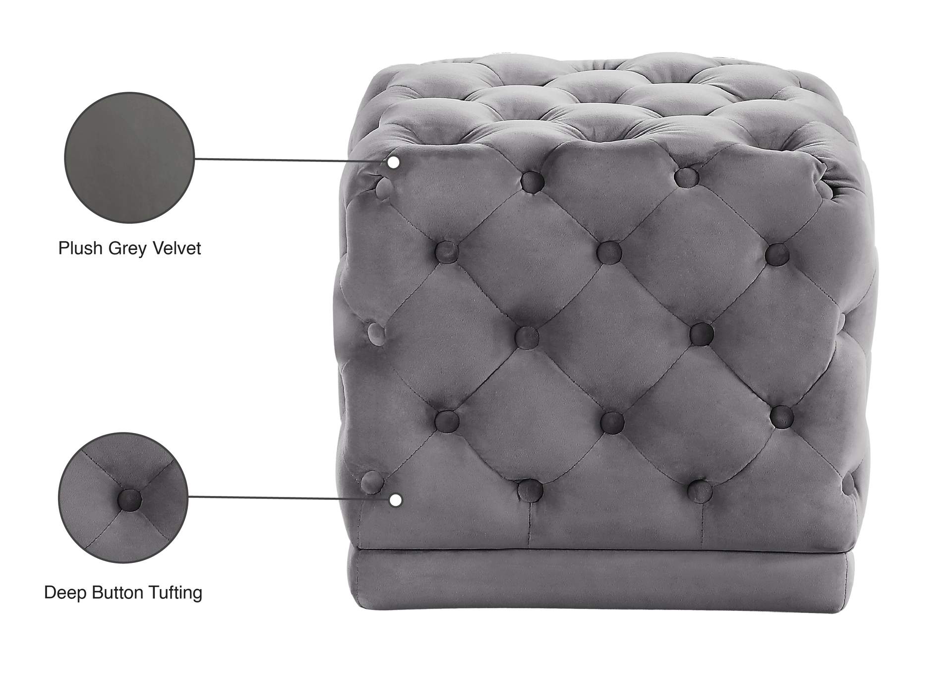 Stella Grey Velvet Ottoman - Stool,Meridian Furniture