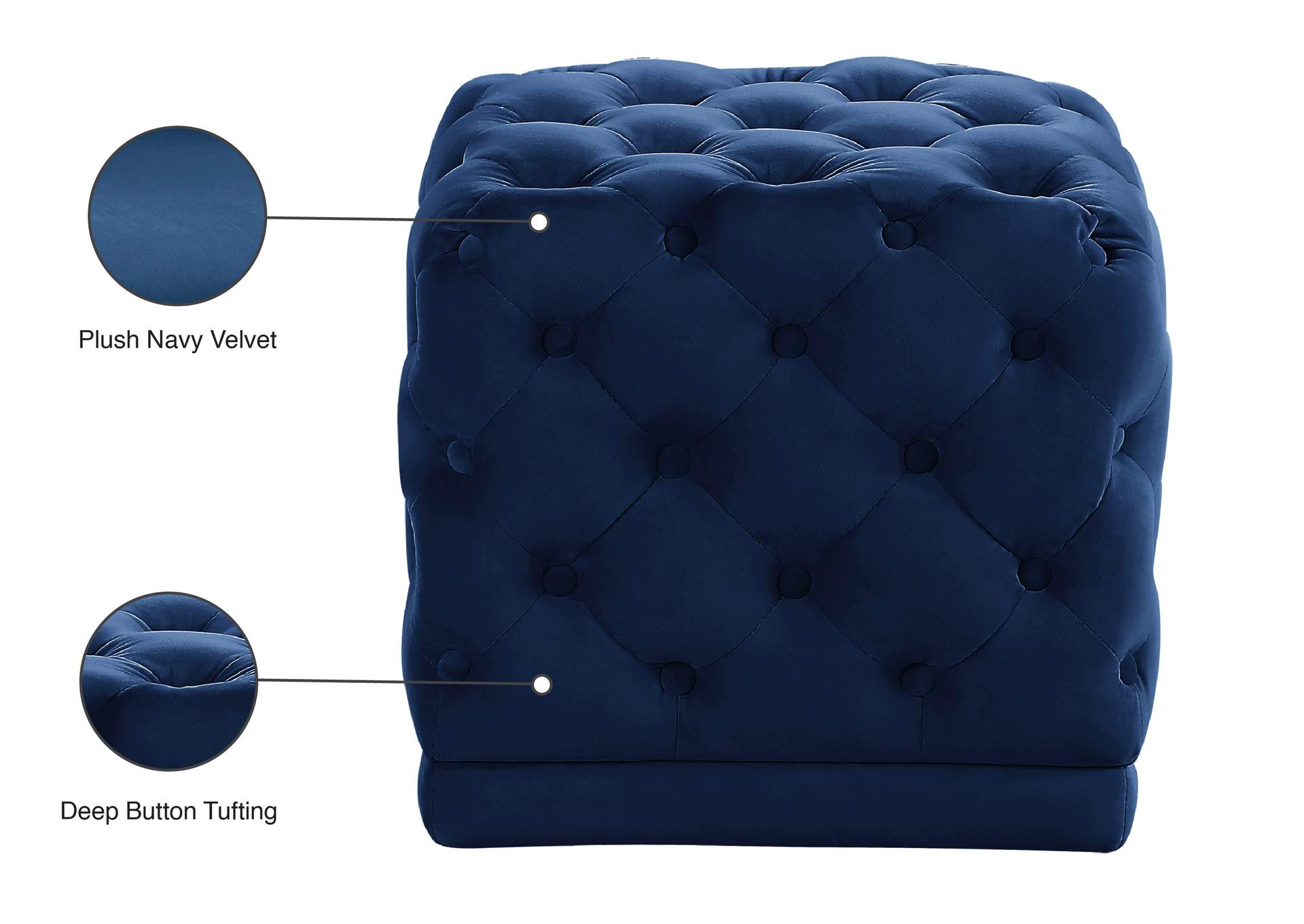 Stella Navy Velvet Ottoman - Stool,Meridian Furniture