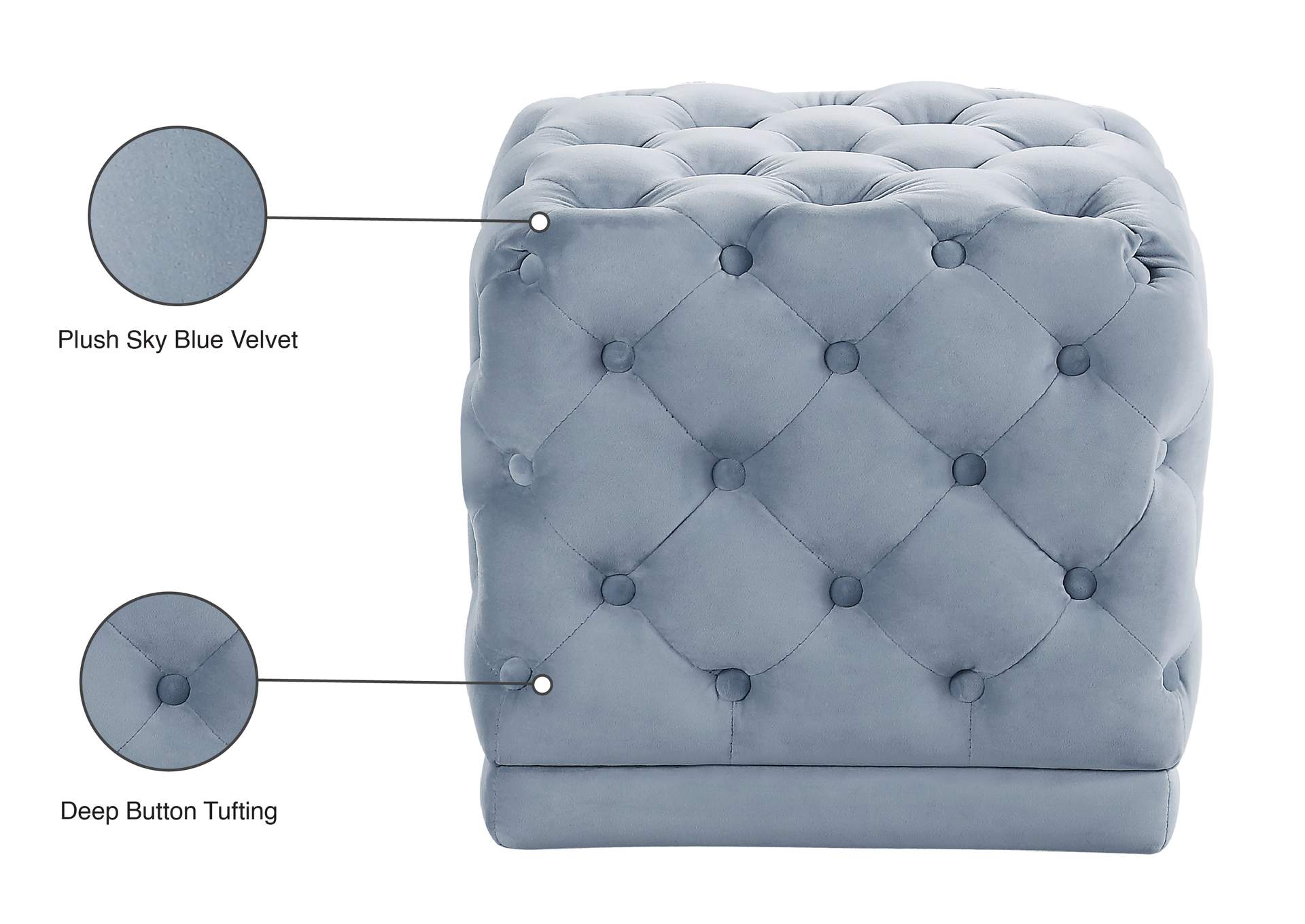 Stella Sky Blue Velvet Ottoman - Stool,Meridian Furniture