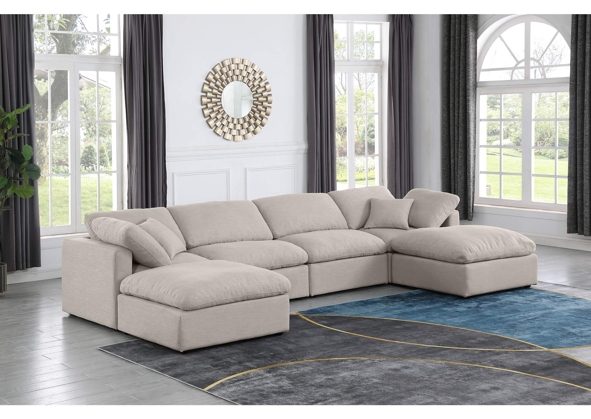 Indulge Beige Linen Textured Fabric Modular Sectional,Meridian Furniture