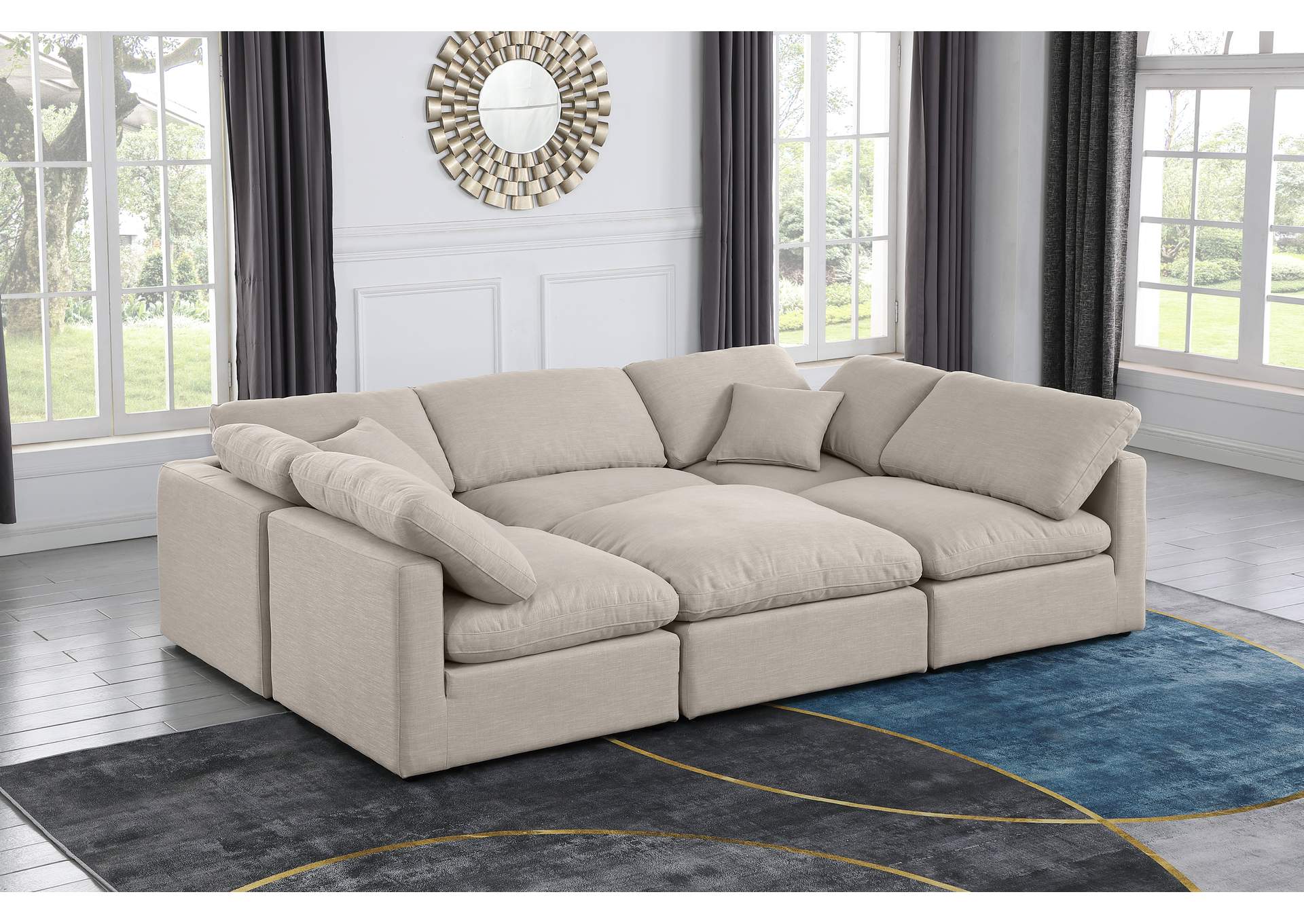 Indulge Beige Linen Textured Fabric Modular Sectional,Meridian Furniture