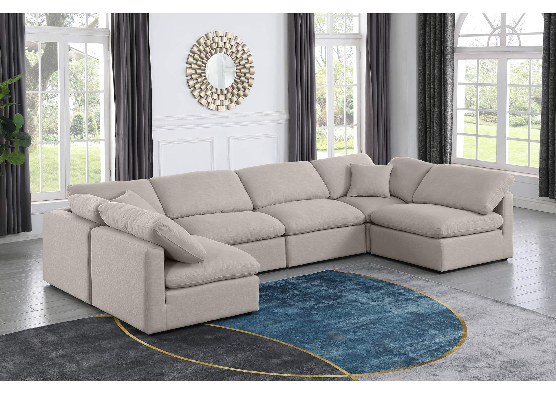 Indulge Beige Linen Textured Fabric Modular Sectional,Meridian Furniture