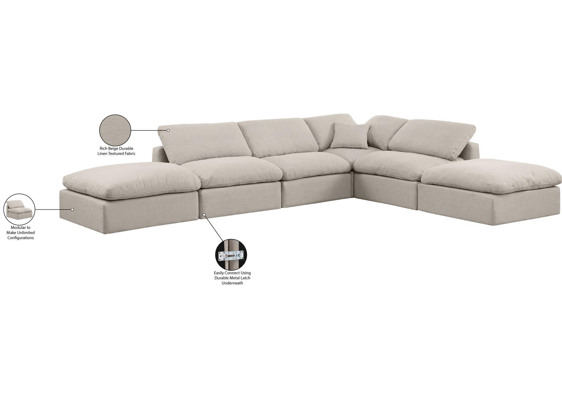 Indulge Beige Linen Textured Fabric Modular Sectional,Meridian Furniture