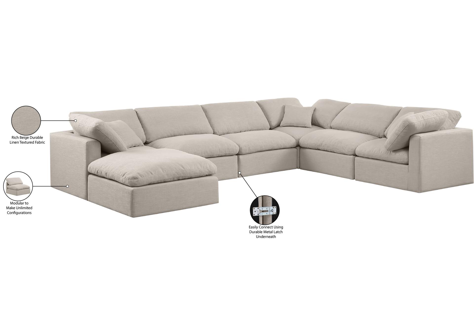 Indulge Beige Linen Textured Fabric Modular Sectional,Meridian Furniture