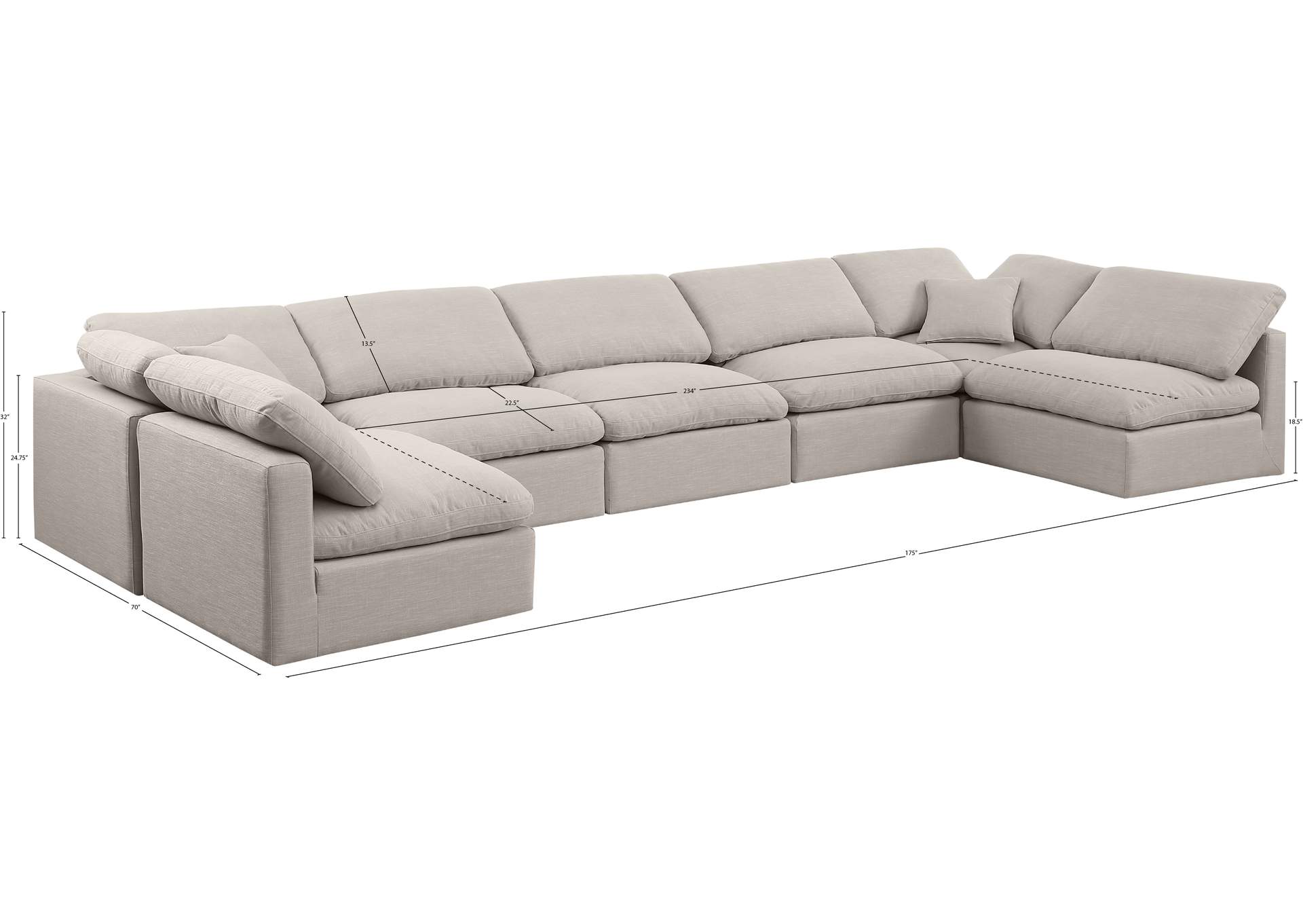 Indulge Beige Linen Textured Fabric Modular Sectional,Meridian Furniture