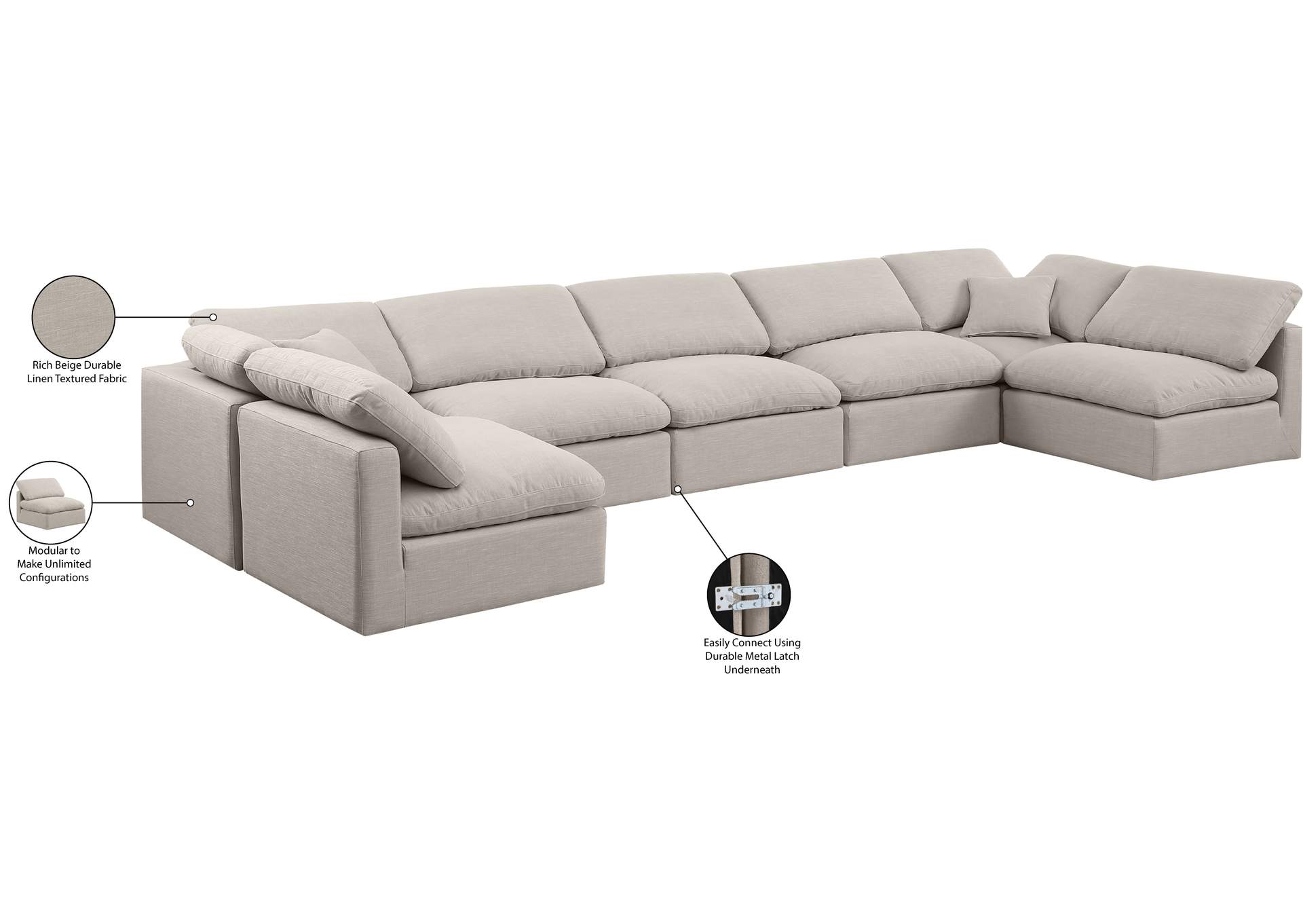 Indulge Beige Linen Textured Fabric Modular Sectional,Meridian Furniture