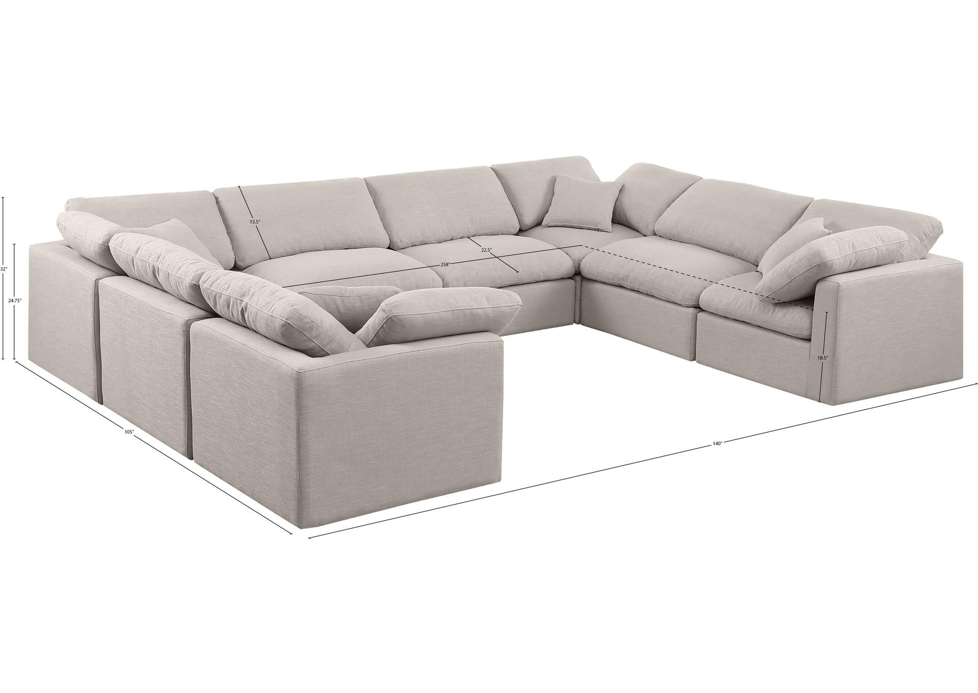Indulge Beige Linen Textured Fabric Modular Sectional,Meridian Furniture