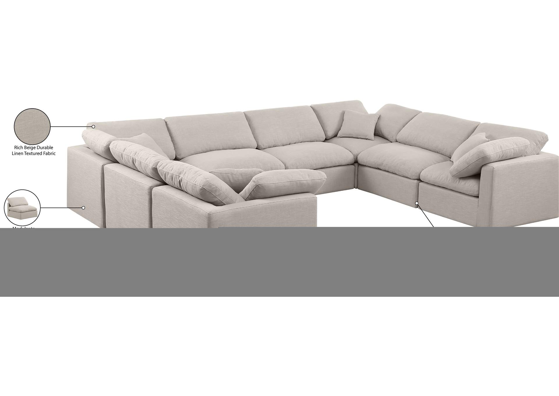 Indulge Beige Linen Textured Fabric Modular Sectional,Meridian Furniture