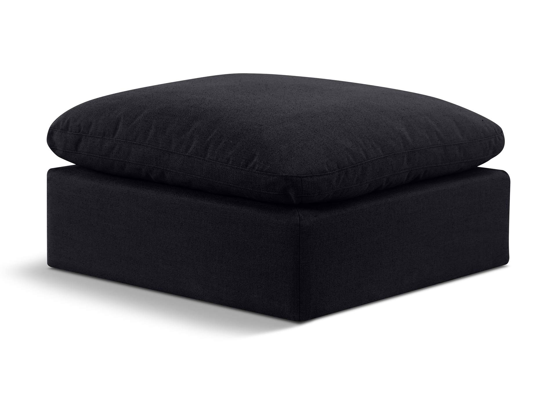 Indulge Black Linen Textured Fabric Ottoman,Meridian Furniture