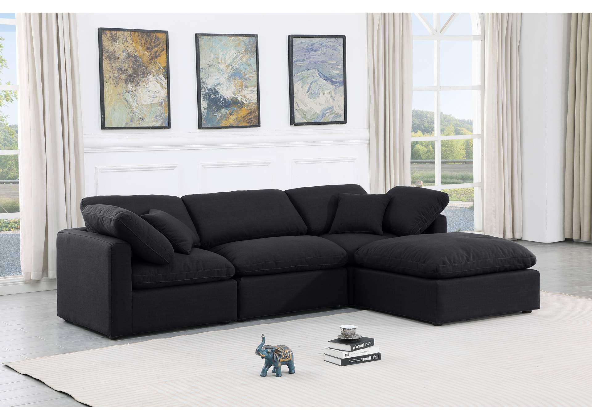Indulge Black Linen Textured Fabric Modular Sectional,Meridian Furniture