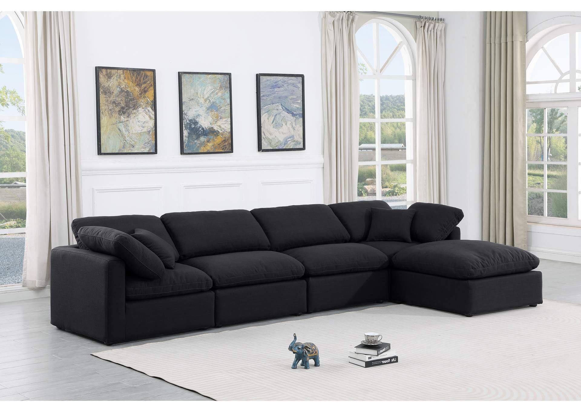 Indulge Black Linen Textured Fabric Modular Sectional,Meridian Furniture