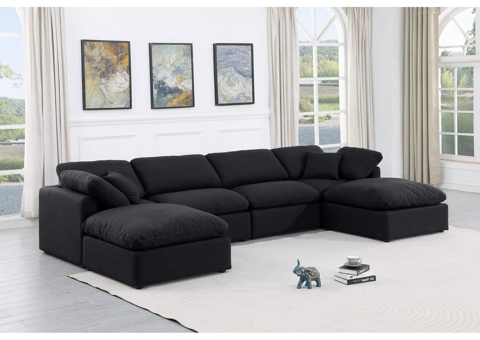 Indulge Black Linen Textured Fabric Modular Sectional,Meridian Furniture