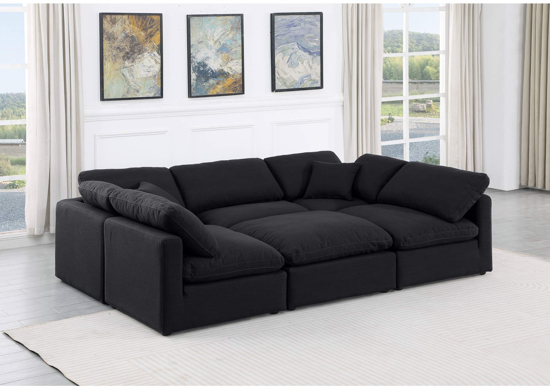Indulge Black Linen Textured Fabric Modular Sectional,Meridian Furniture