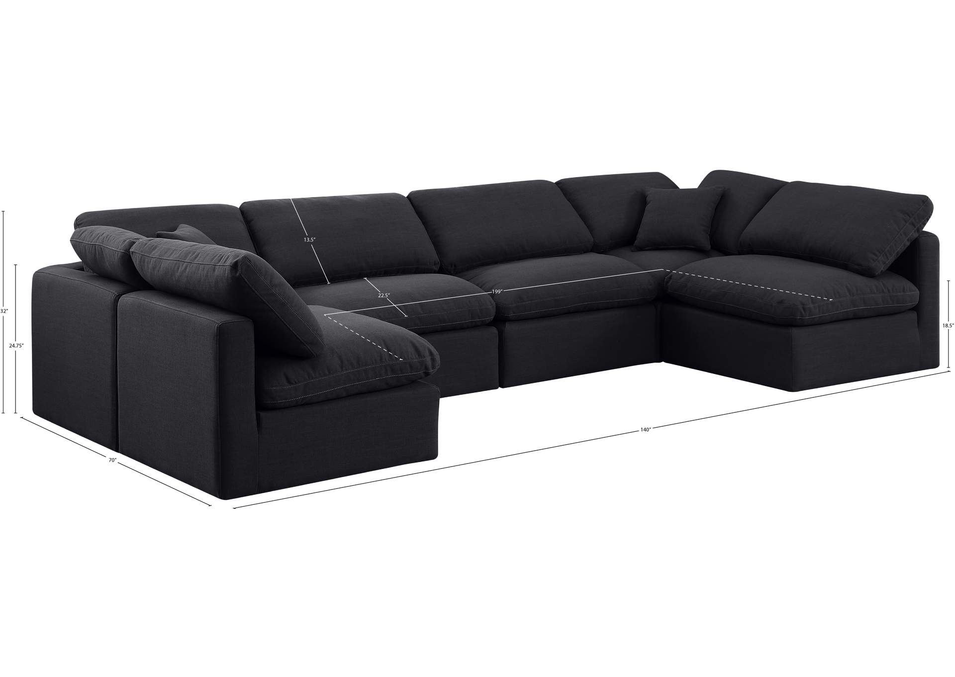 Indulge Black Linen Textured Fabric Modular Sectional,Meridian Furniture