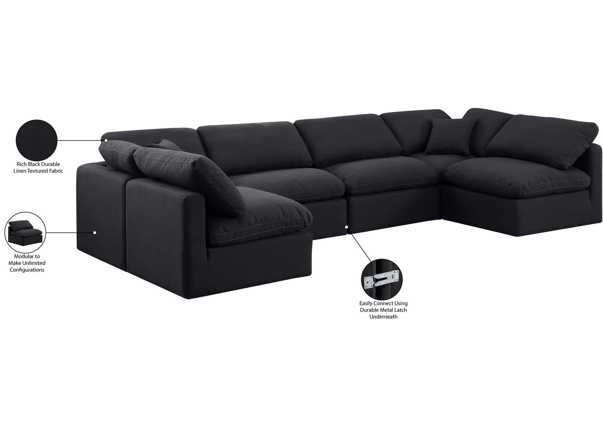 Indulge Black Linen Textured Fabric Modular Sectional,Meridian Furniture