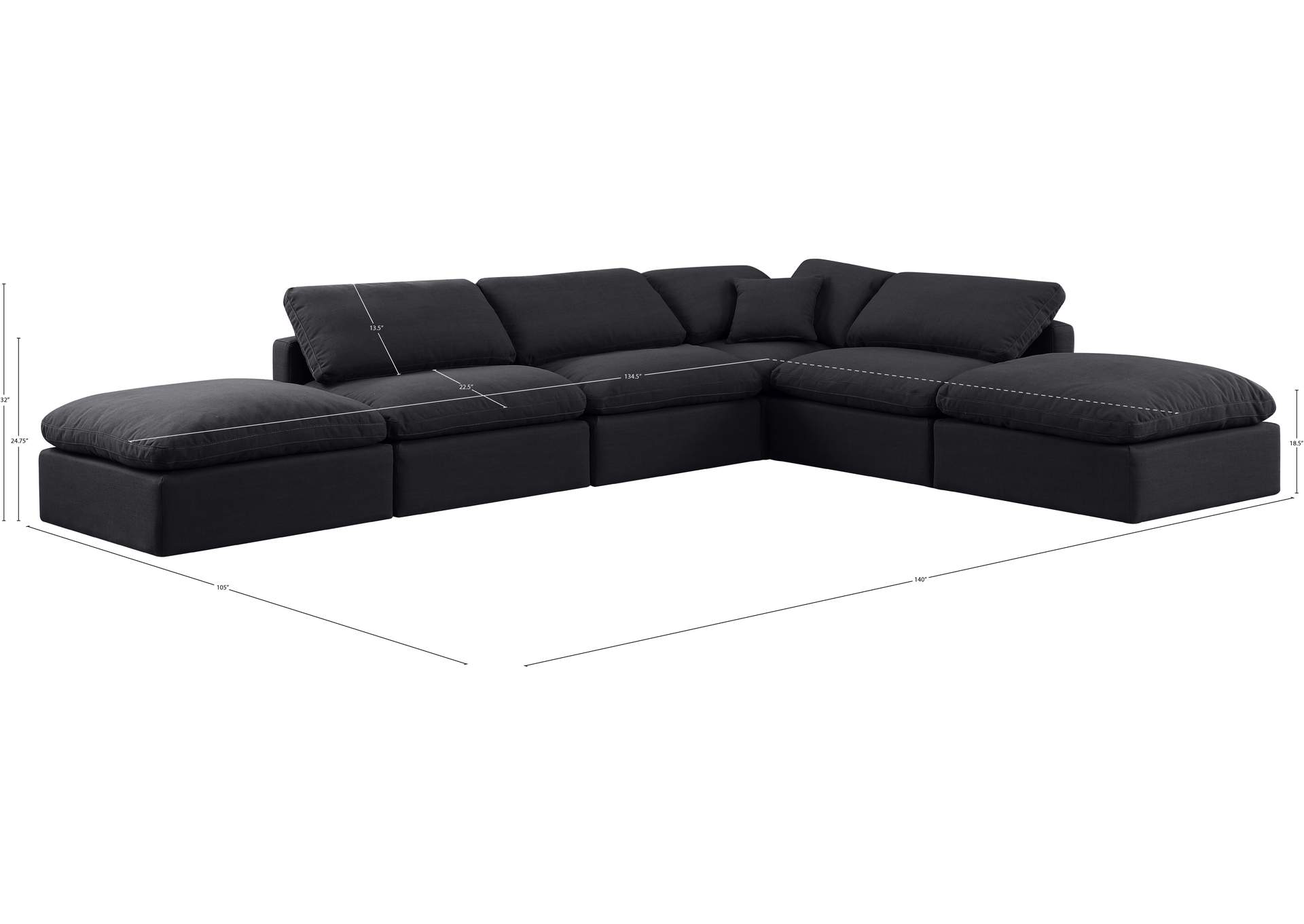 Indulge Black Linen Textured Fabric Modular Sectional,Meridian Furniture