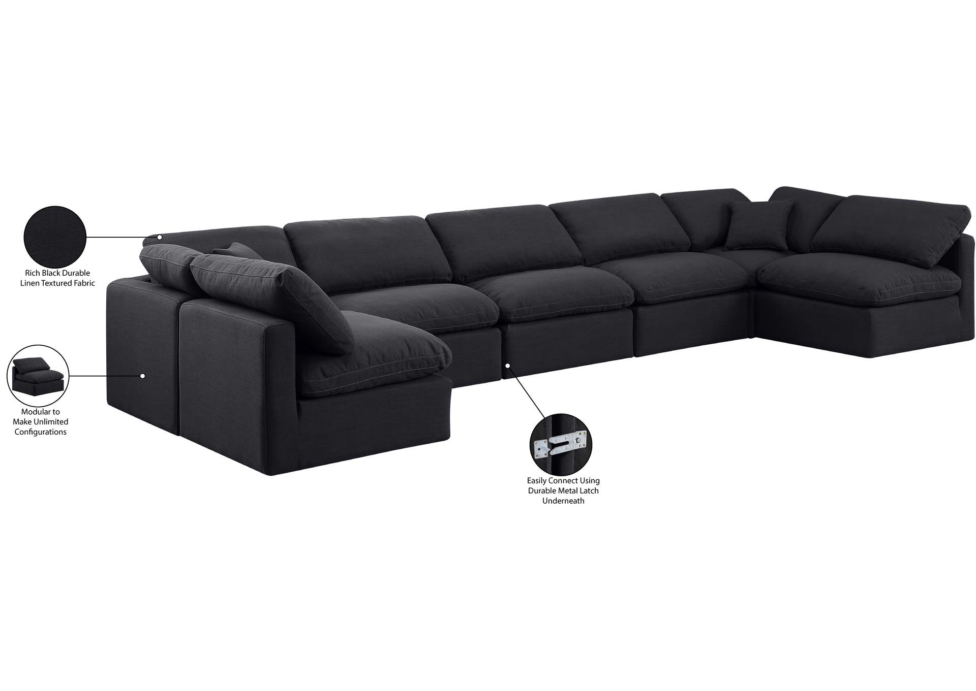 Indulge Black Linen Textured Fabric Modular Sectional,Meridian Furniture