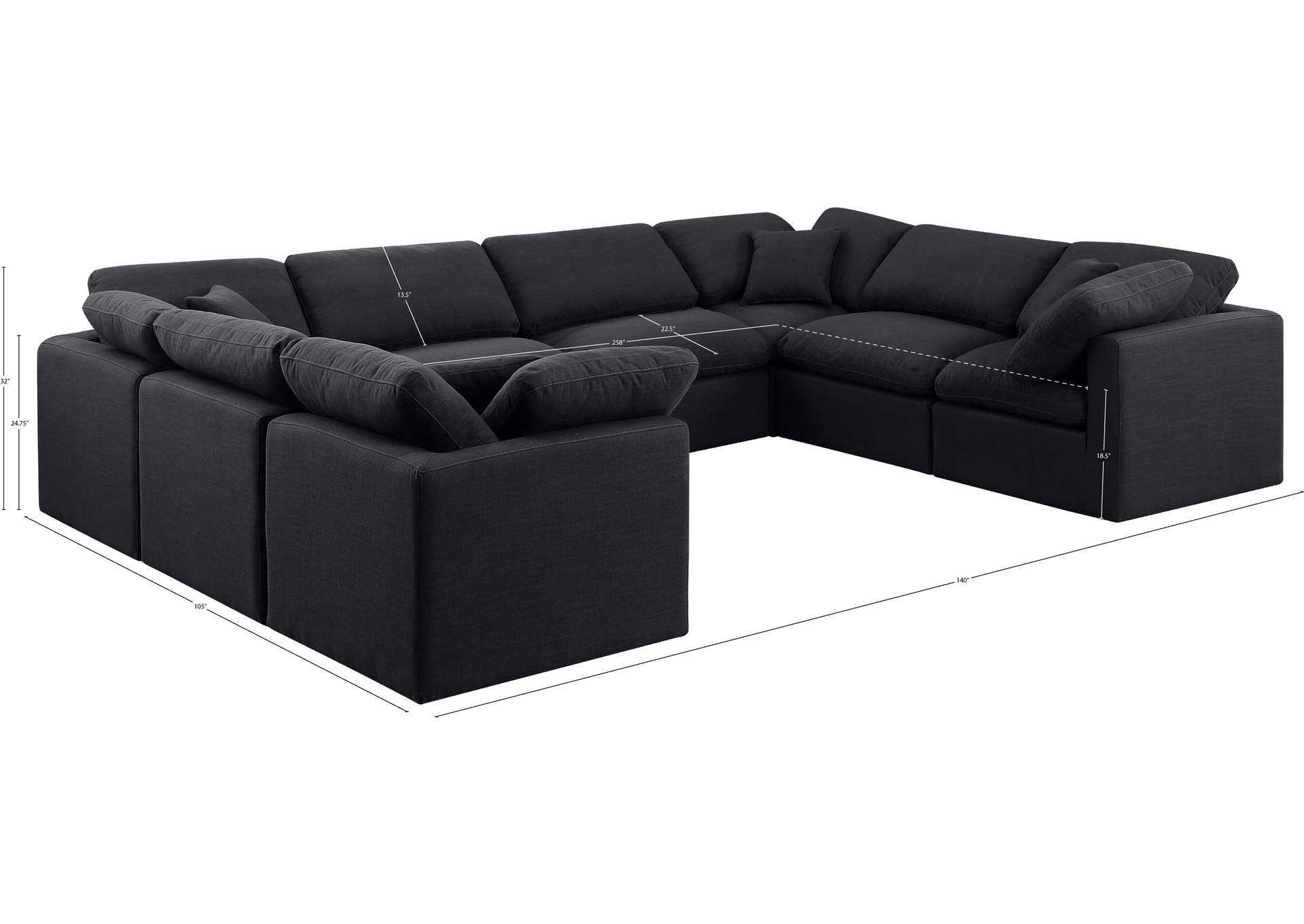 Indulge Black Linen Textured Fabric Modular Sectional,Meridian Furniture