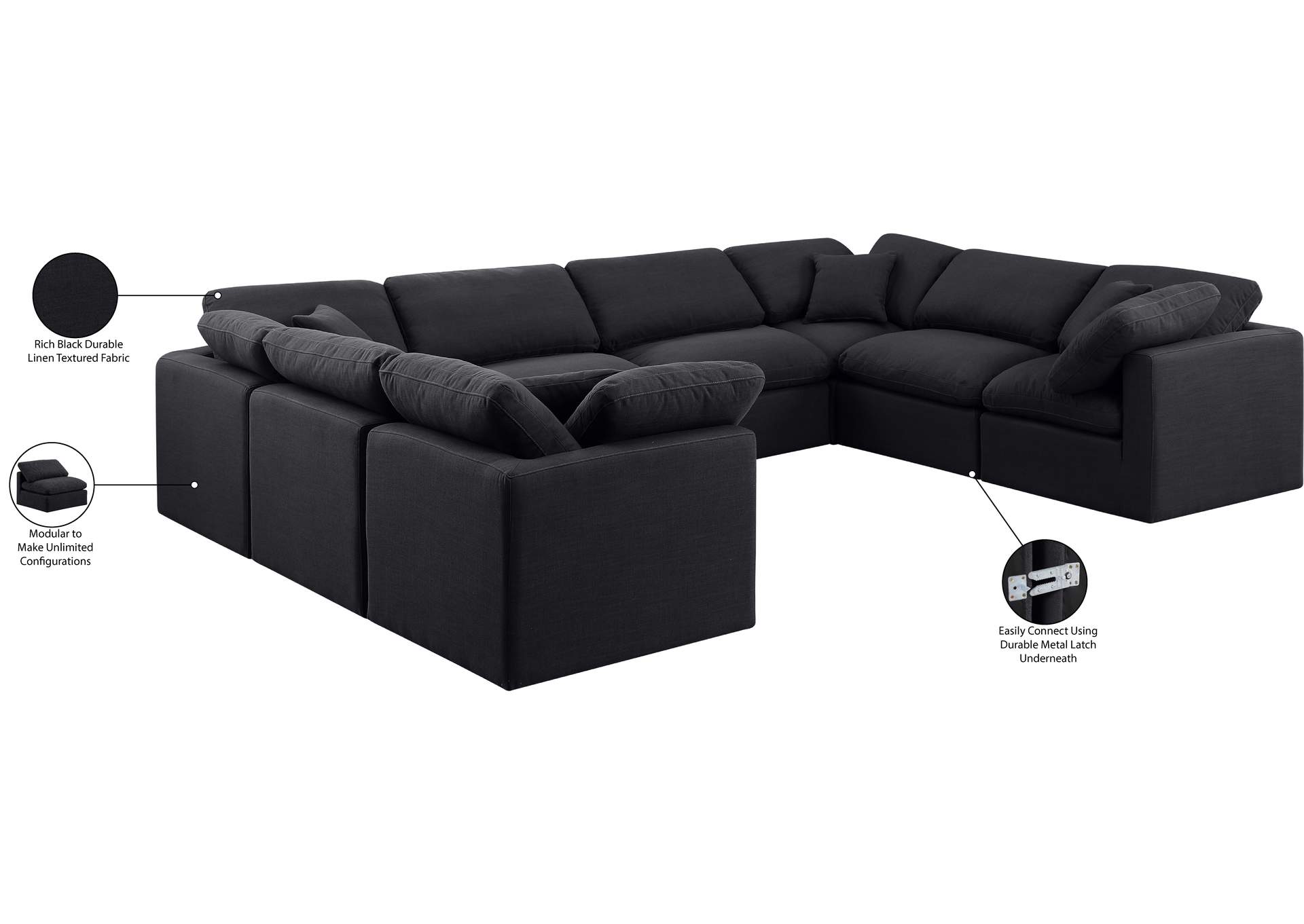 Indulge Black Linen Textured Fabric Modular Sectional,Meridian Furniture
