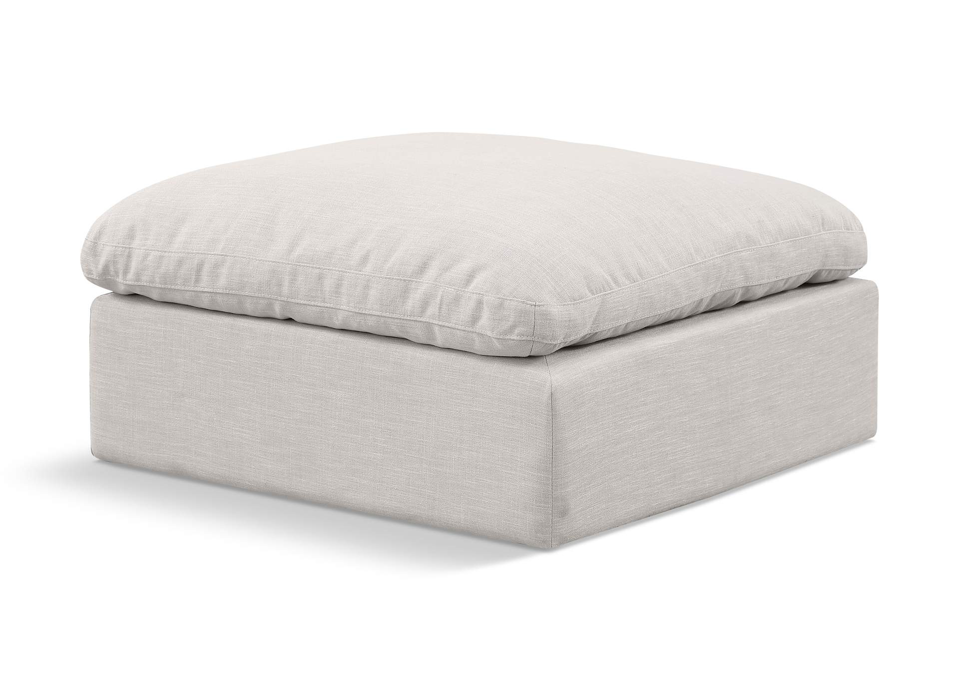 Indulge Cream Linen Textured Fabric Ottoman,Meridian Furniture