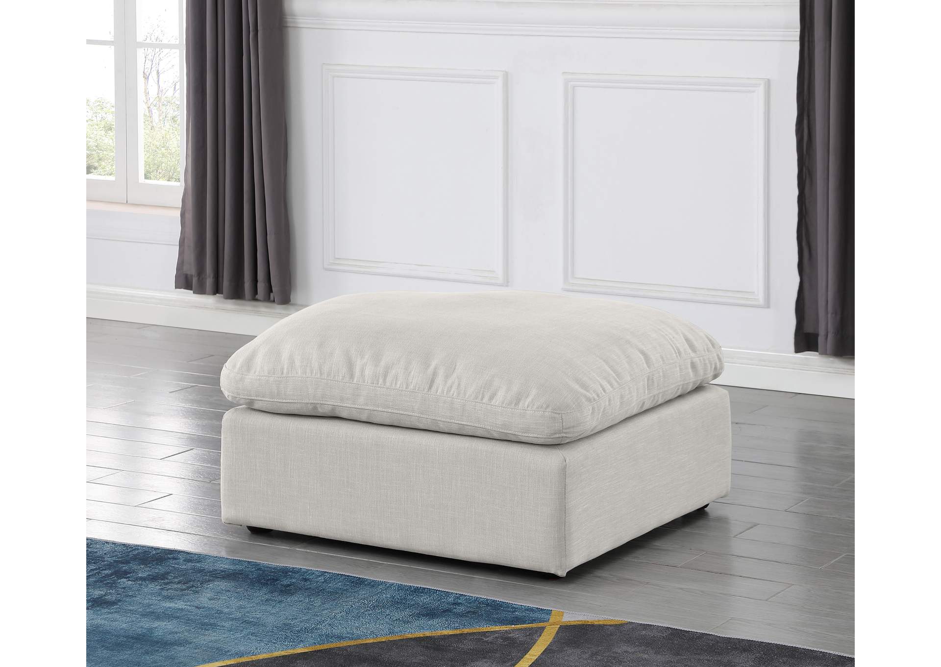 Indulge Cream Linen Textured Fabric Ottoman,Meridian Furniture