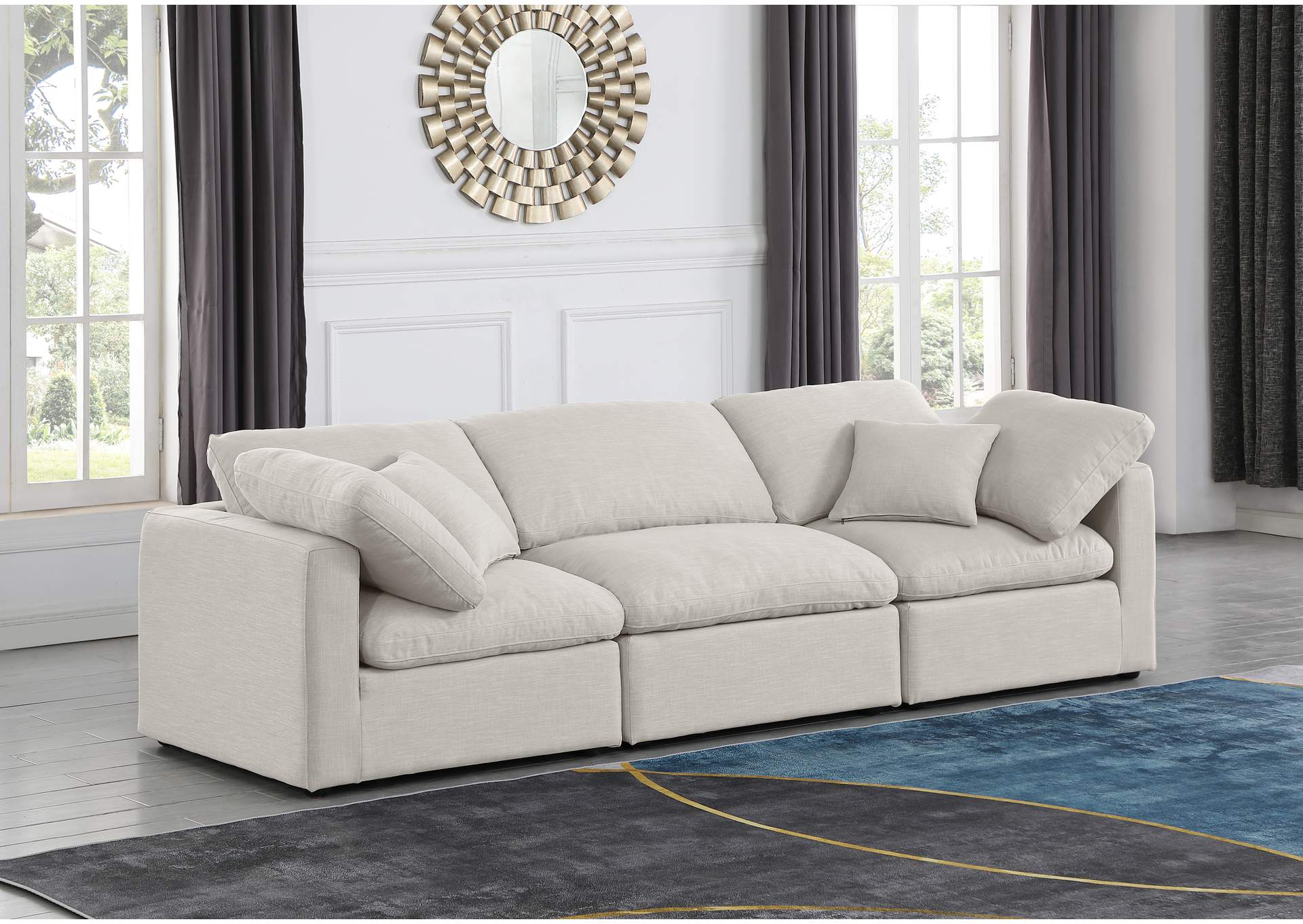 Indulge Cream Linen Textured Fabric Modular Sofa,Meridian Furniture