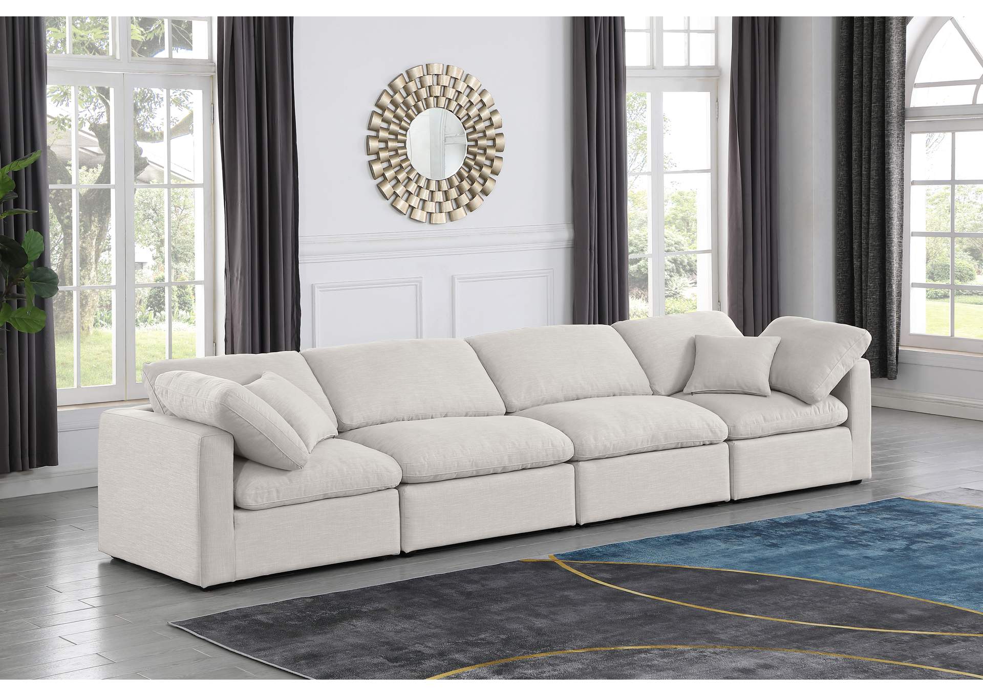 Indulge Cream Linen Textured Fabric Modular Sofa,Meridian Furniture