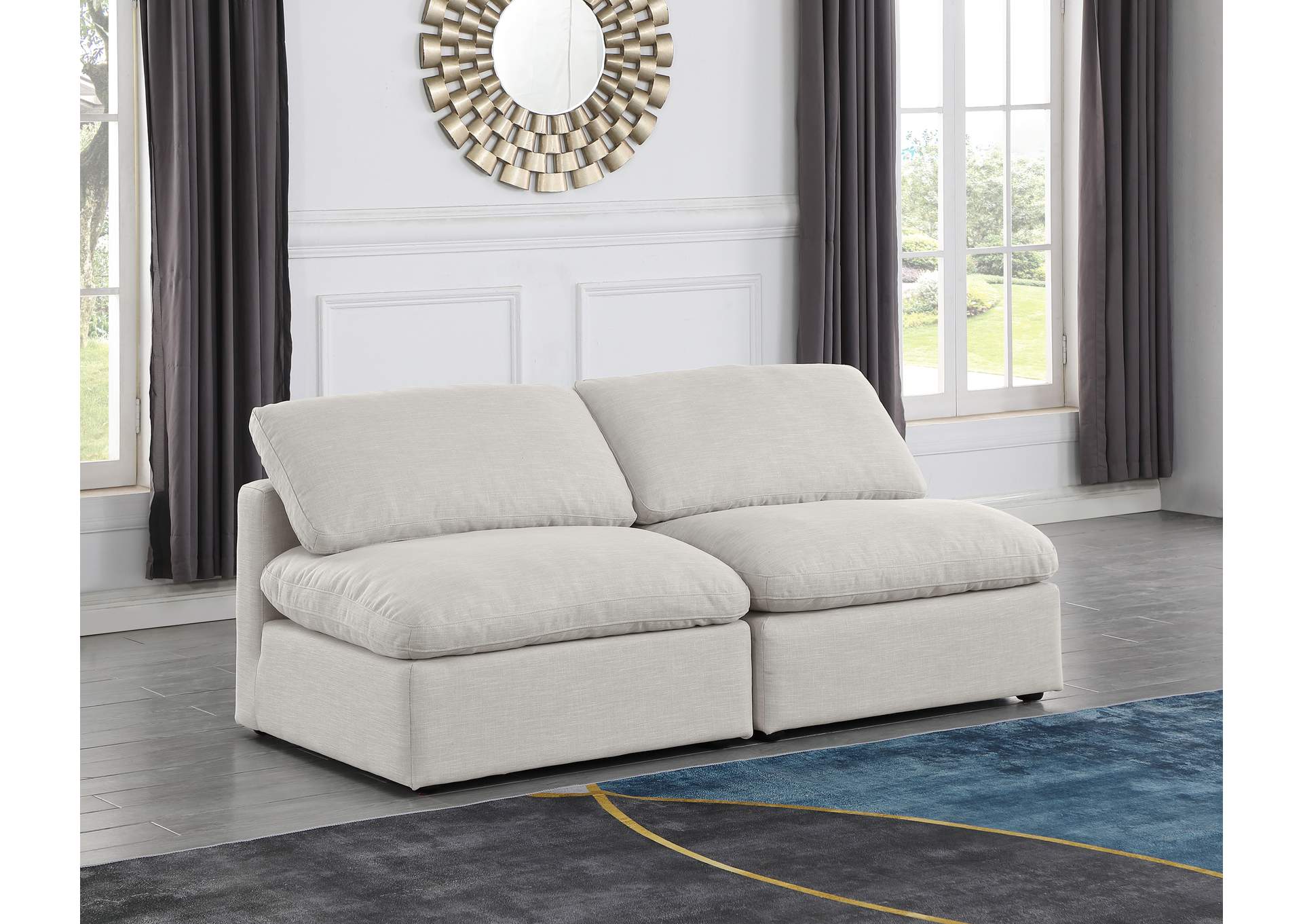 Indulge Cream Linen Textured Fabric Modular Sofa,Meridian Furniture