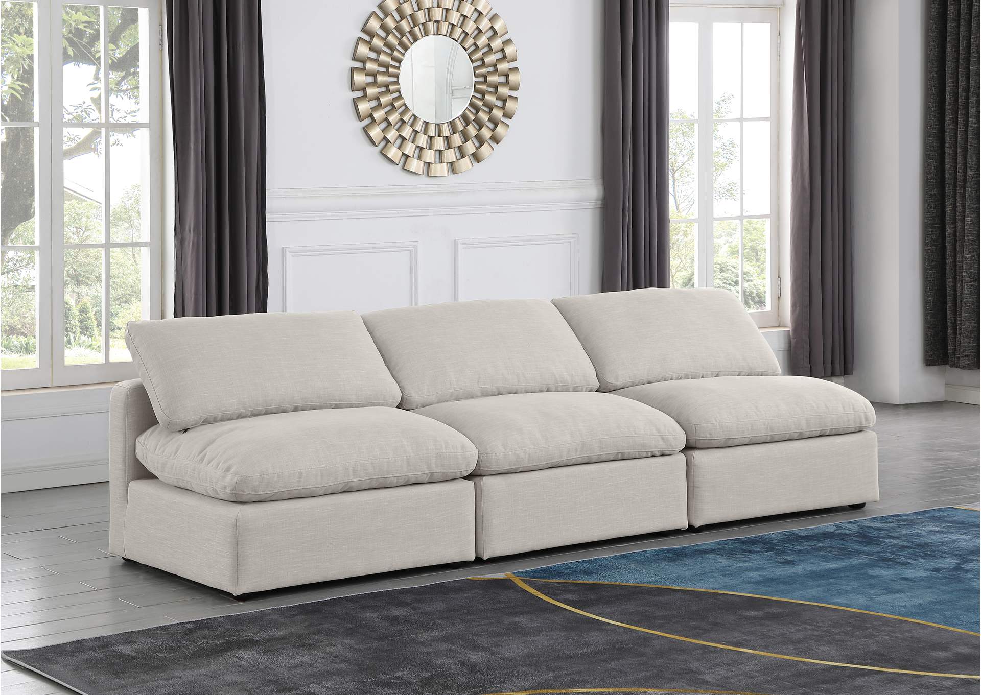 Indulge Cream Linen Textured Fabric Modular Sofa,Meridian Furniture