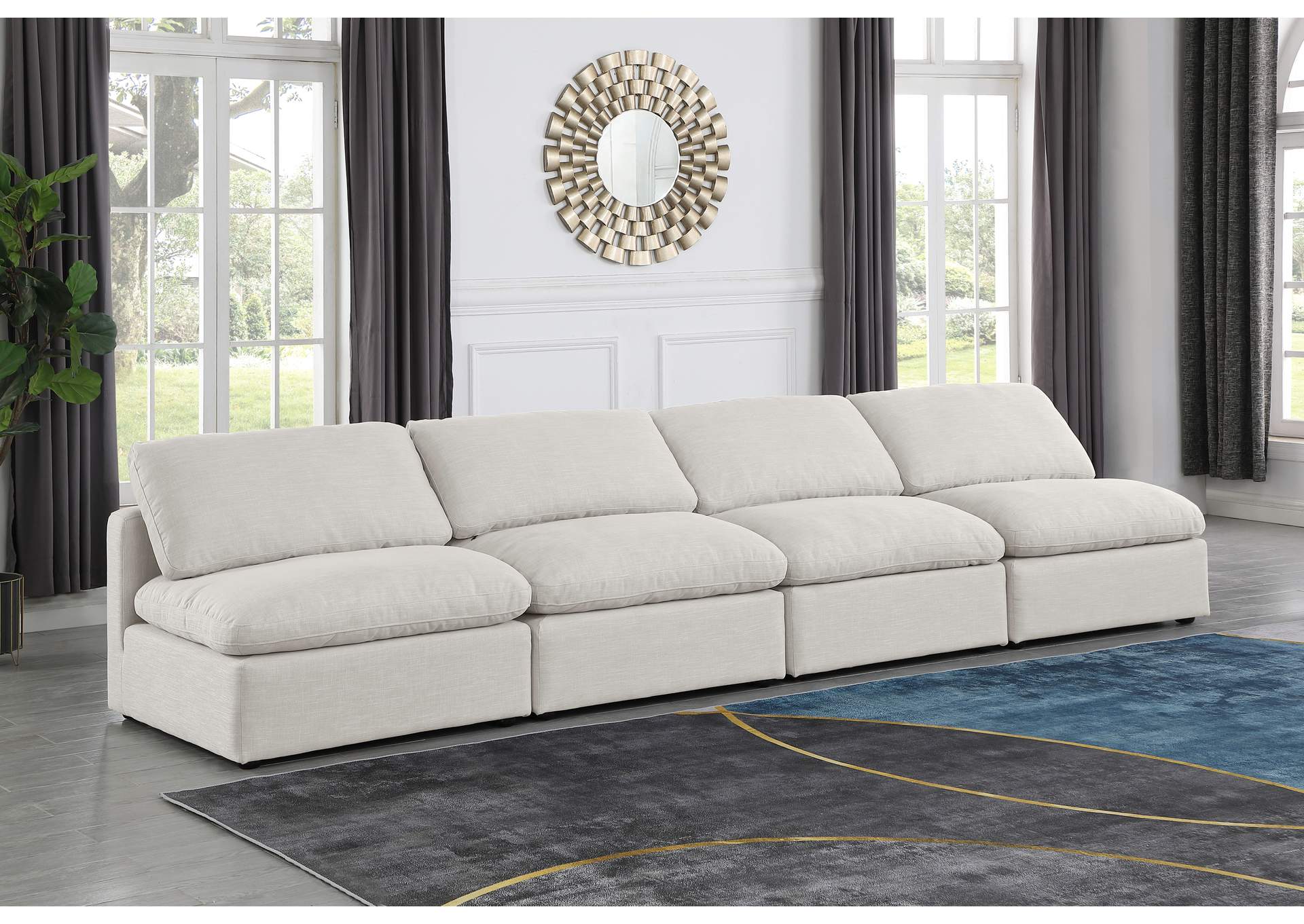 Indulge Cream Linen Textured Fabric Modular Sofa,Meridian Furniture