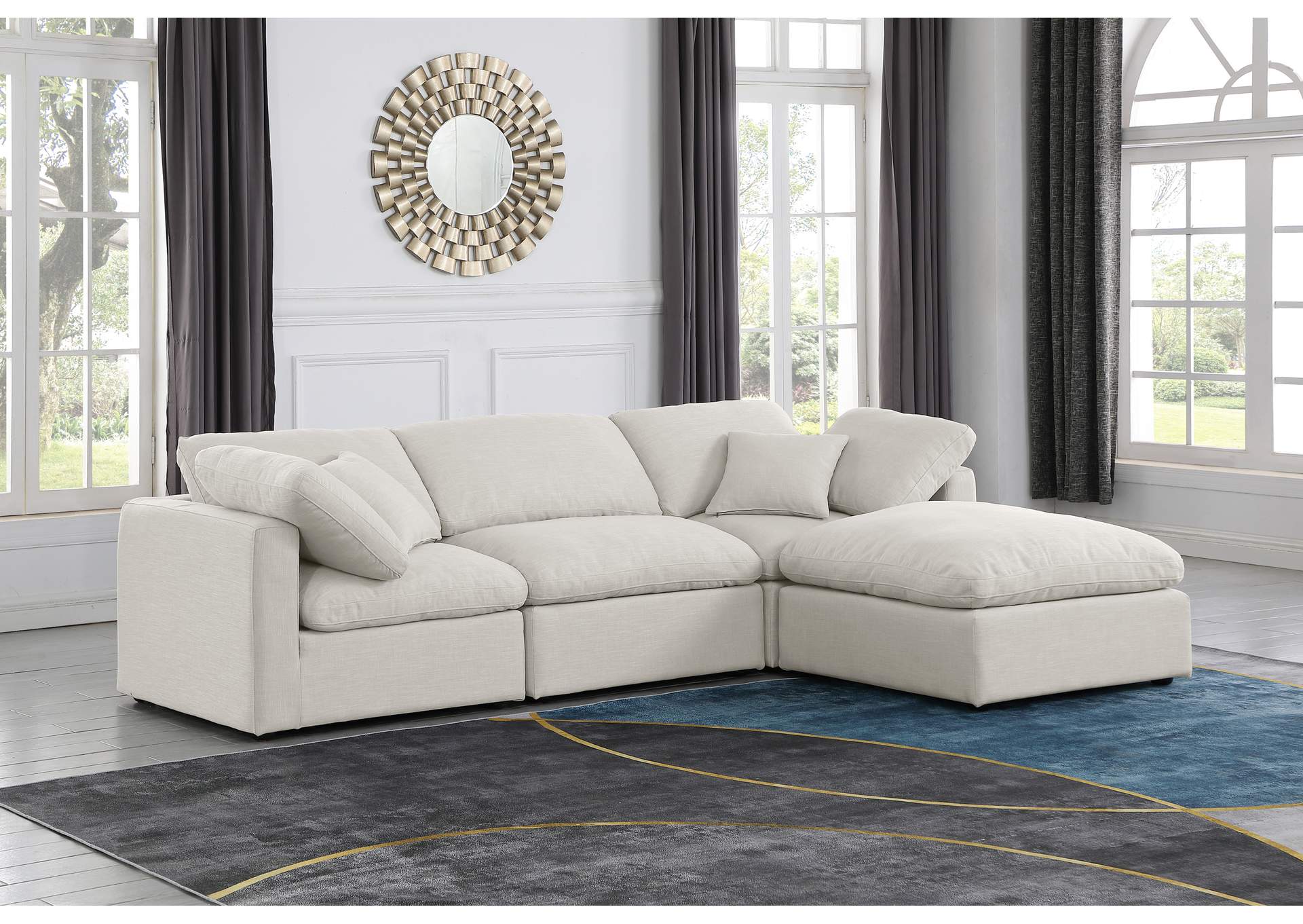 Indulge Cream Linen Textured Fabric Modular Sectional,Meridian Furniture