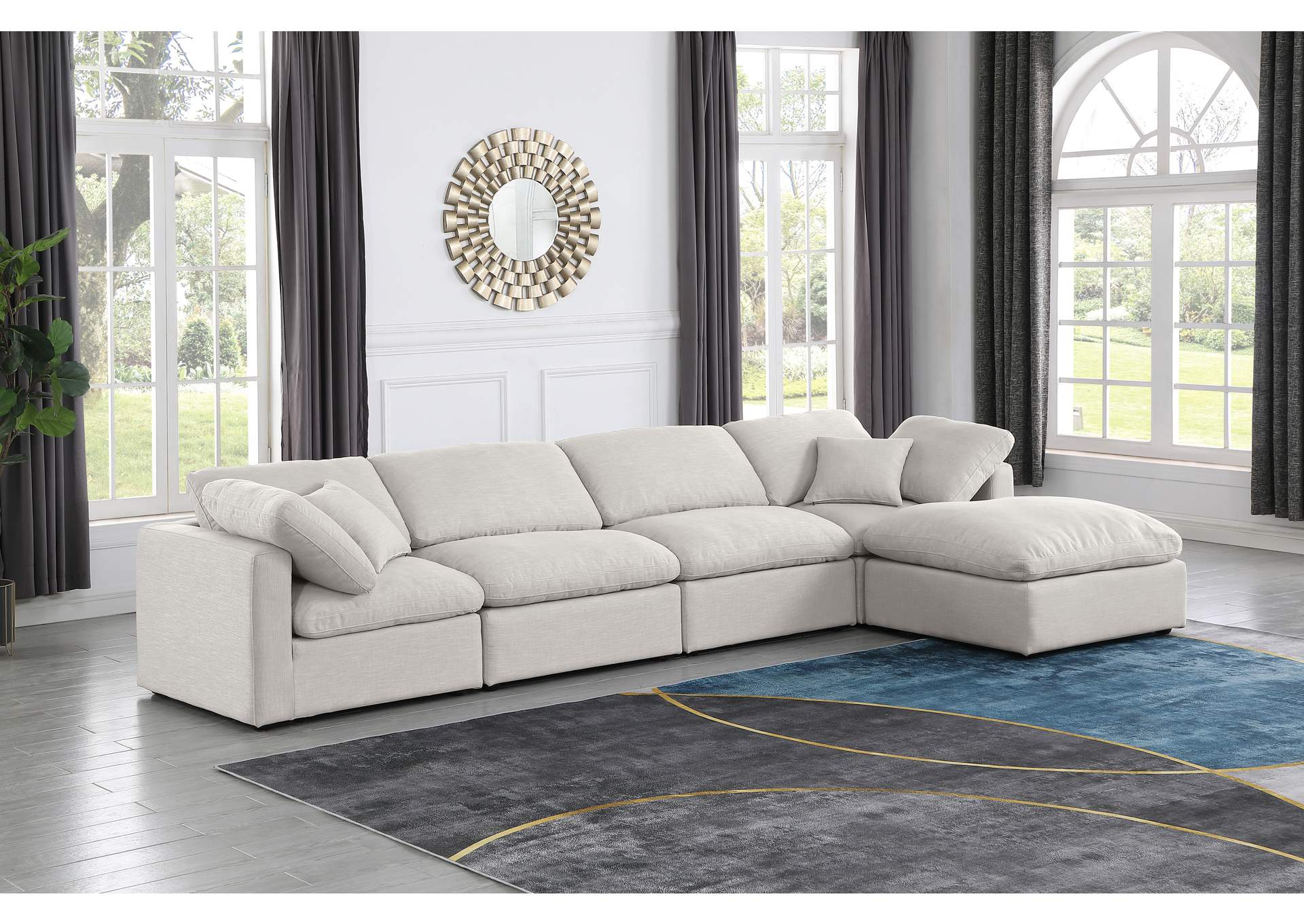 Indulge Cream Linen Textured Fabric Modular Sectional,Meridian Furniture