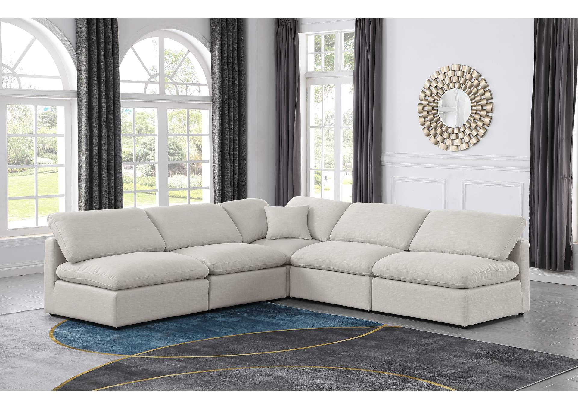 Indulge Cream Linen Textured Fabric Modular Sectional,Meridian Furniture