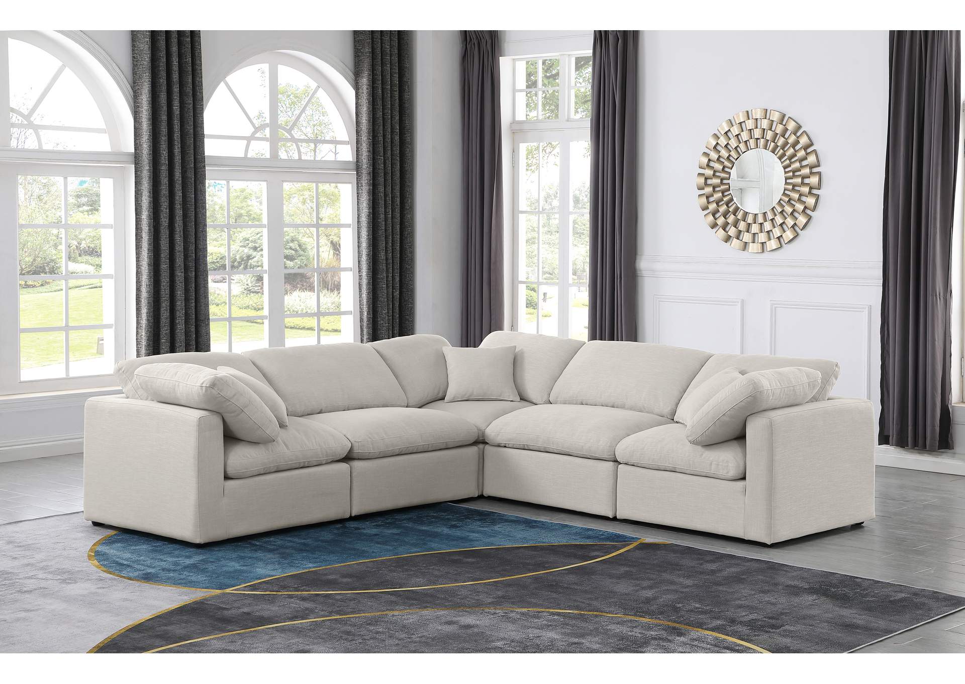 Indulge Cream Linen Textured Fabric Modular Sectional,Meridian Furniture