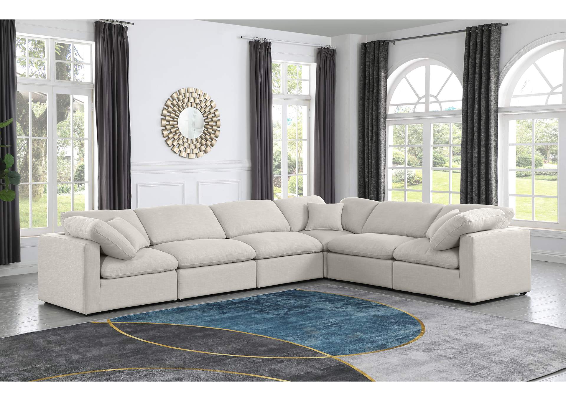 Indulge Cream Linen Textured Fabric Modular Sectional,Meridian Furniture
