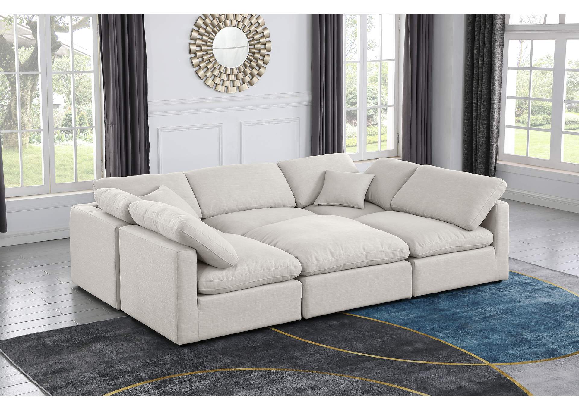 Indulge Cream Linen Textured Fabric Modular Sectional,Meridian Furniture