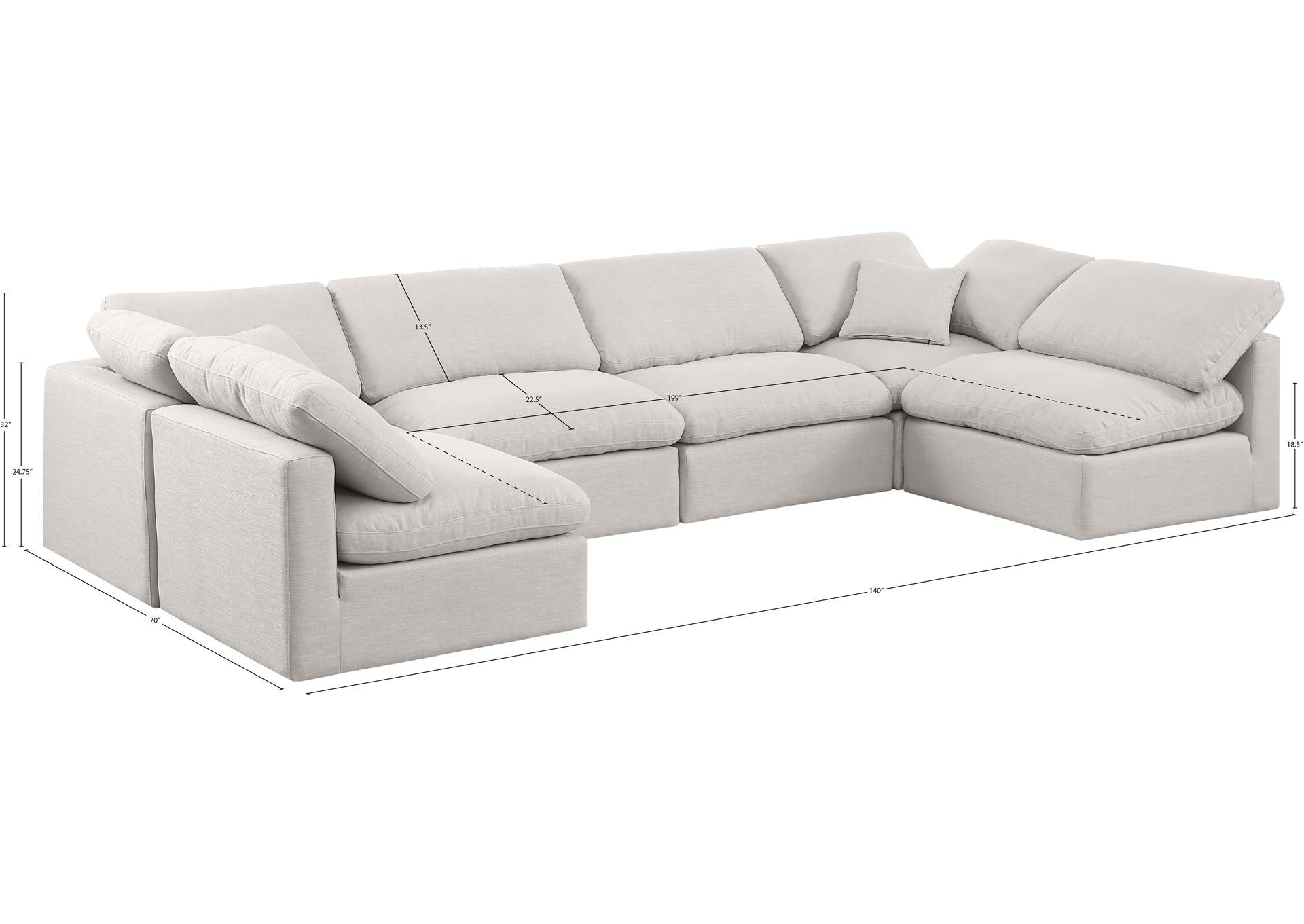 Indulge Cream Linen Textured Fabric Modular Sectional,Meridian Furniture