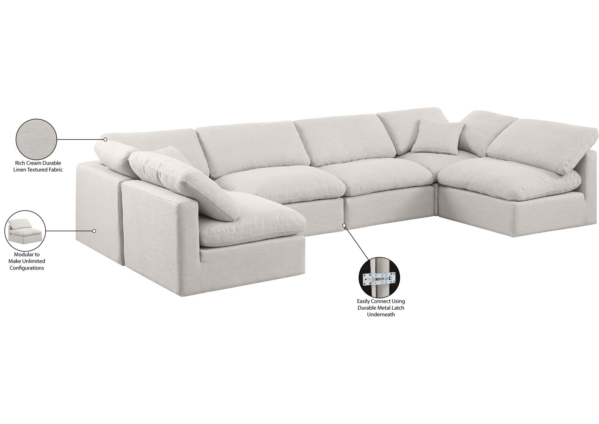 Indulge Cream Linen Textured Fabric Modular Sectional,Meridian Furniture