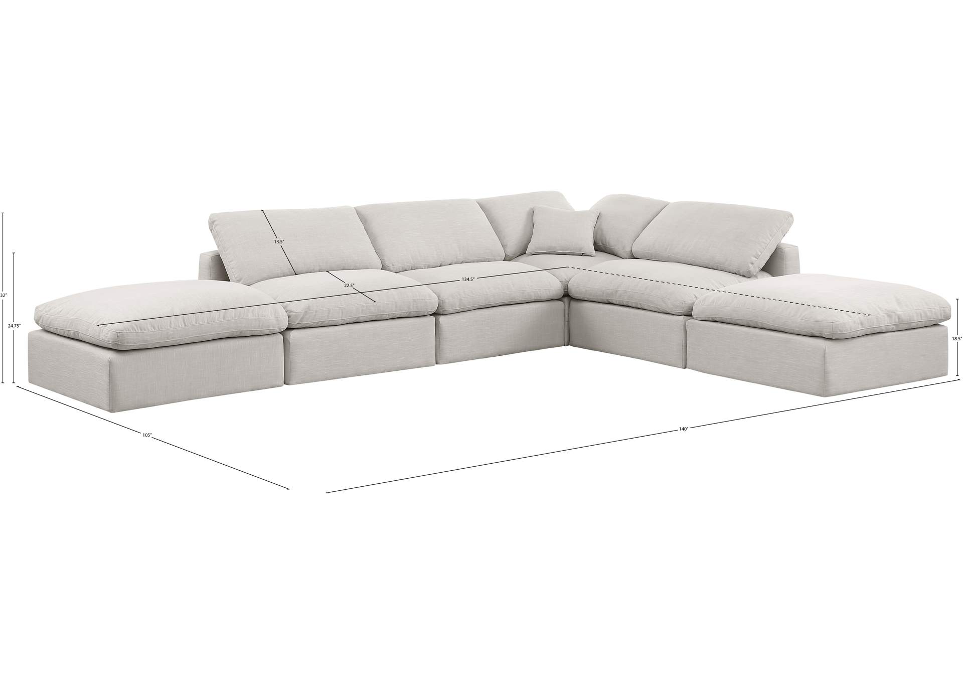 Indulge Cream Linen Textured Fabric Modular Sectional,Meridian Furniture