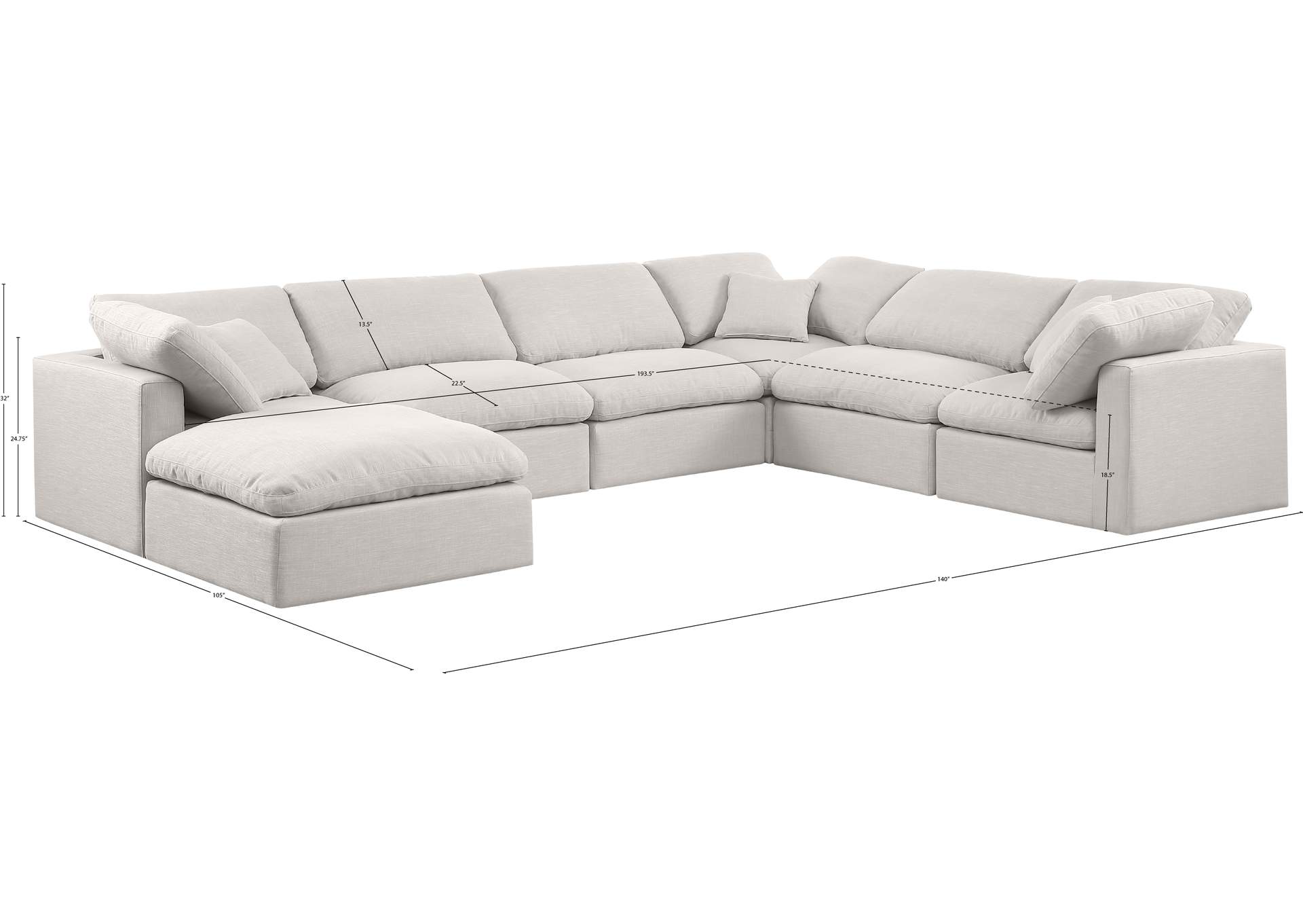 Indulge Cream Linen Textured Fabric Modular Sectional,Meridian Furniture