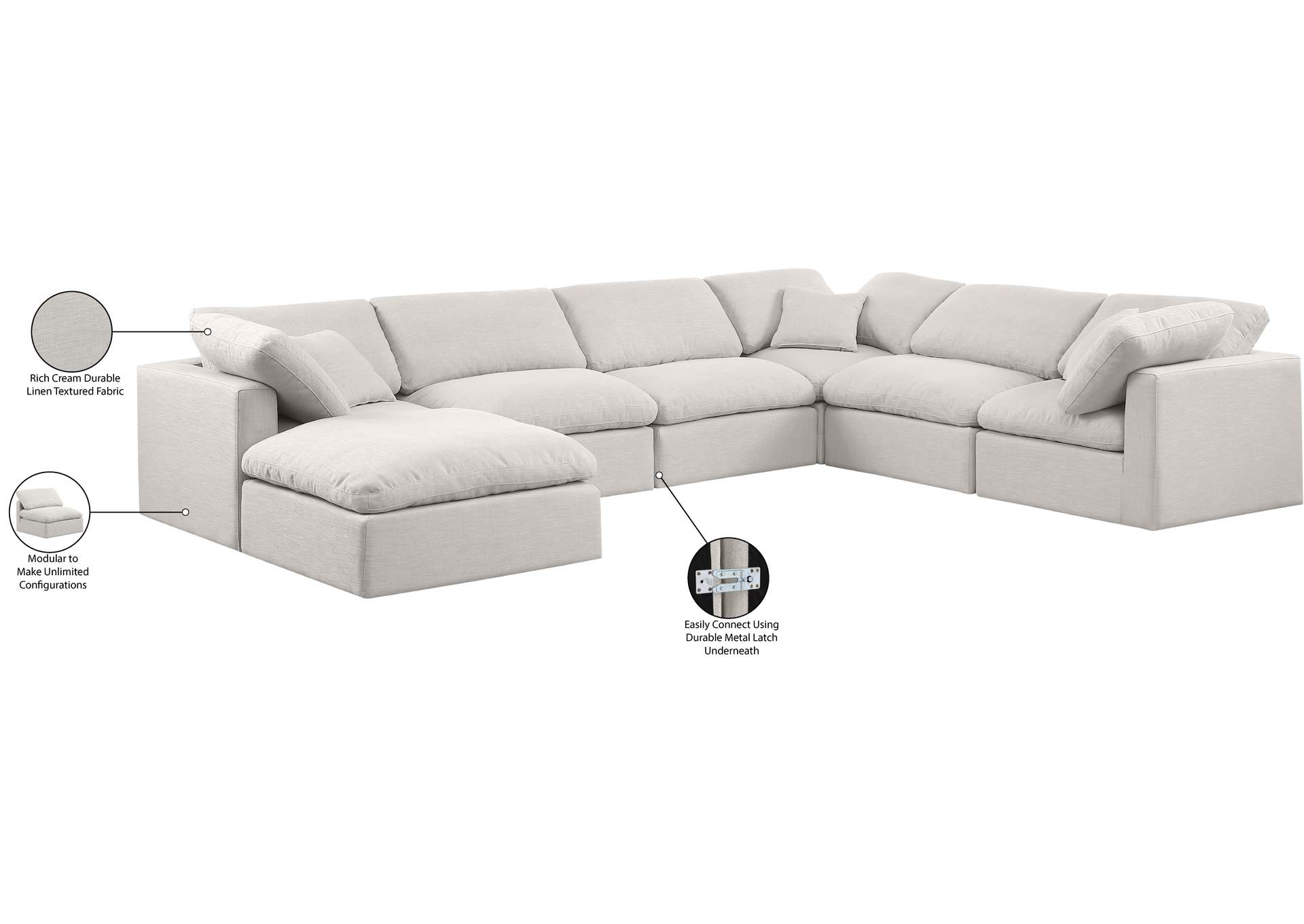 Indulge Cream Linen Textured Fabric Modular Sectional,Meridian Furniture