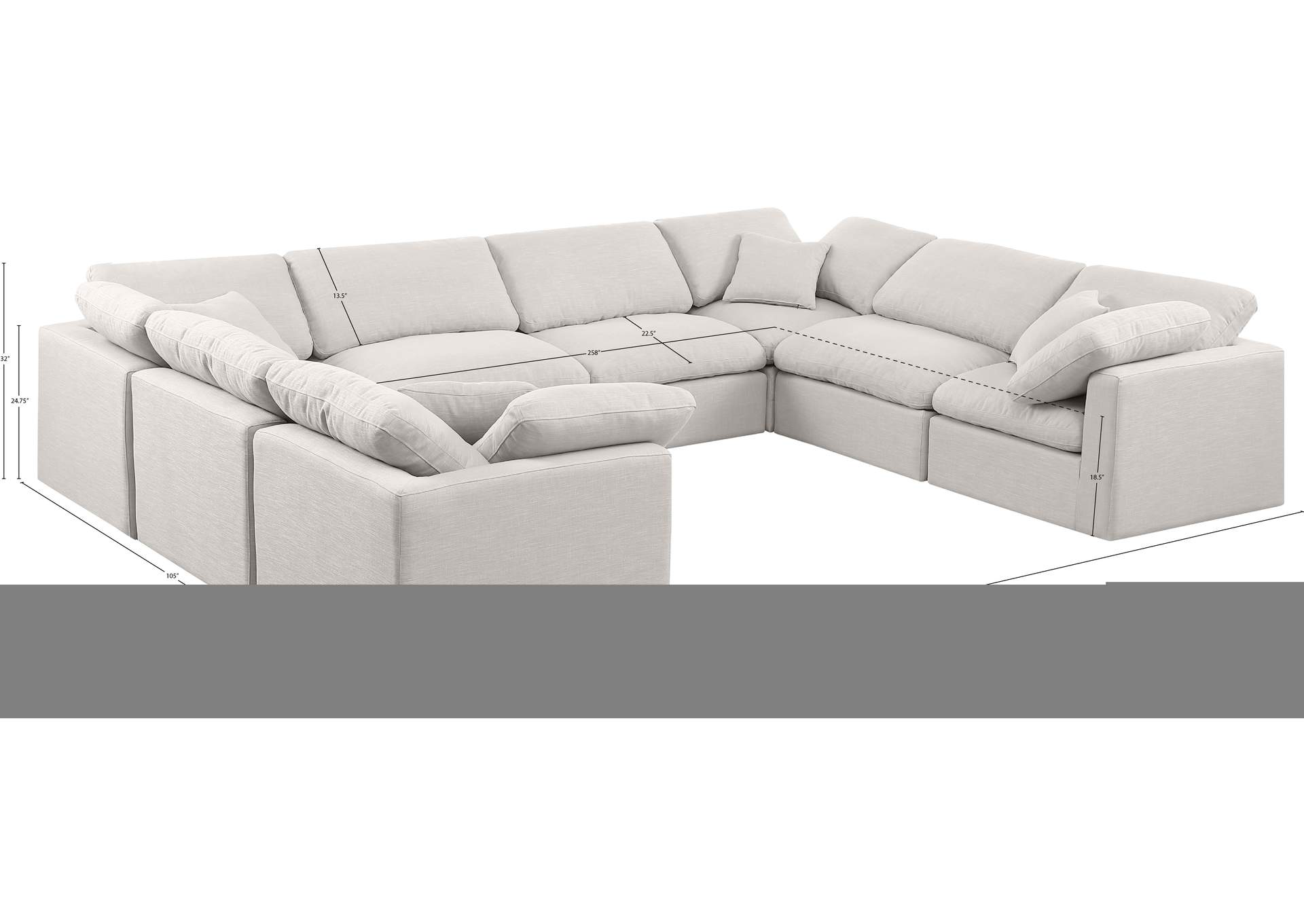 Indulge Cream Linen Textured Fabric Modular Sectional,Meridian Furniture