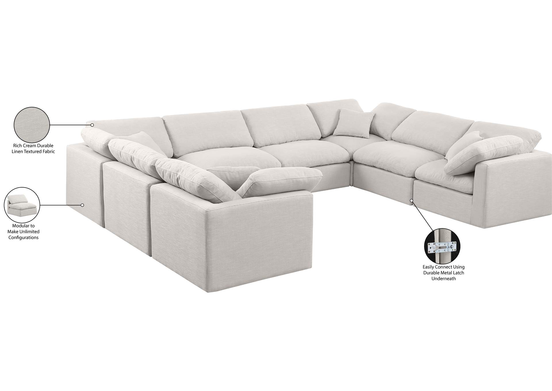 Indulge Cream Linen Textured Fabric Modular Sectional,Meridian Furniture