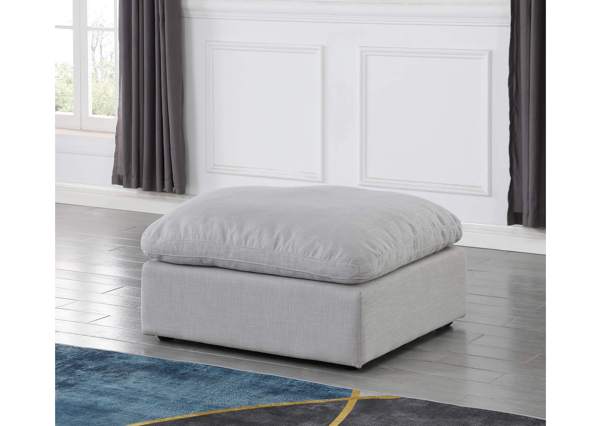Indulge Grey Linen Textured Fabric Ottoman,Meridian Furniture