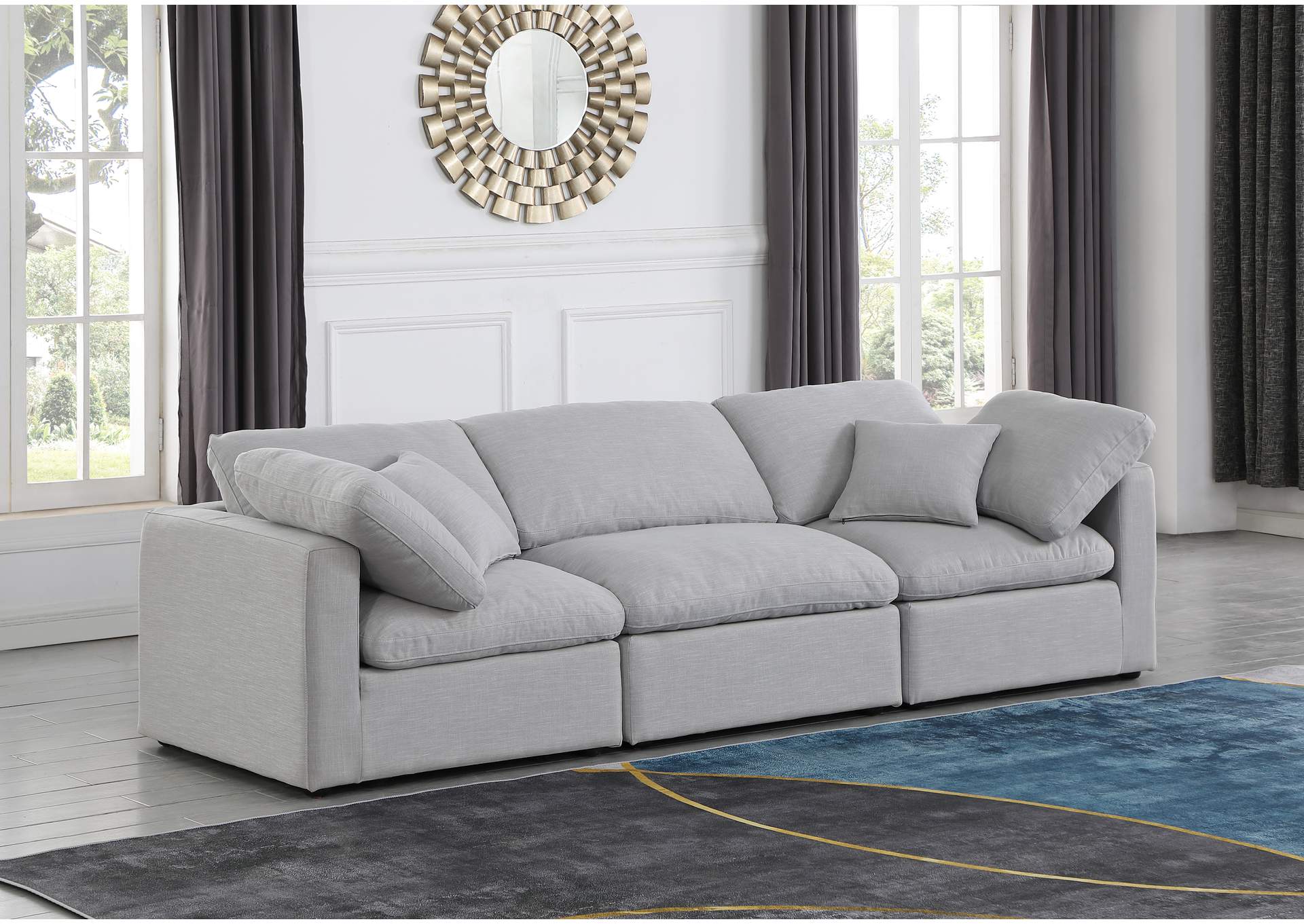 Indulge Grey Linen Textured Fabric Modular Sofa,Meridian Furniture