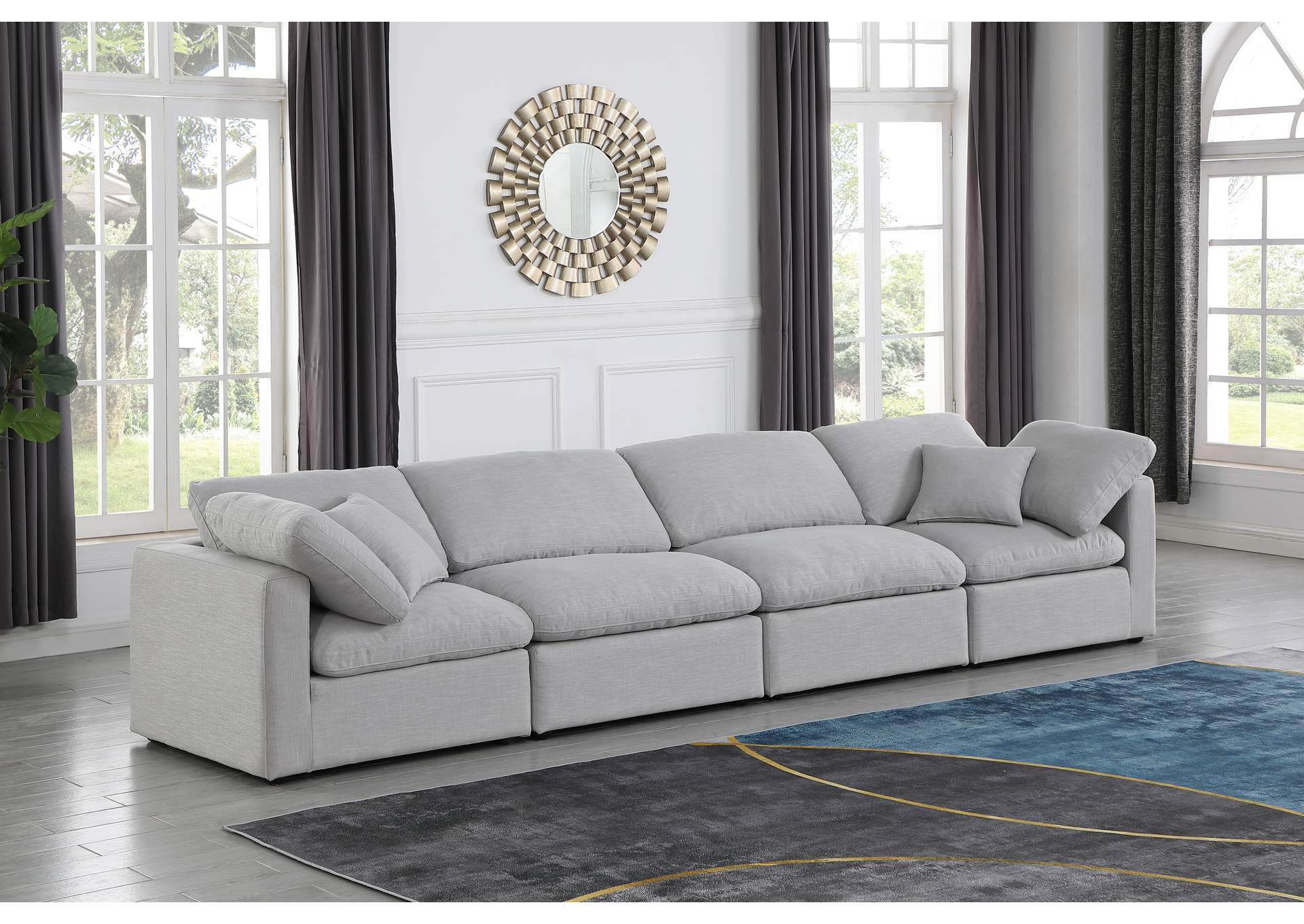Indulge Grey Linen Textured Fabric Modular Sofa,Meridian Furniture