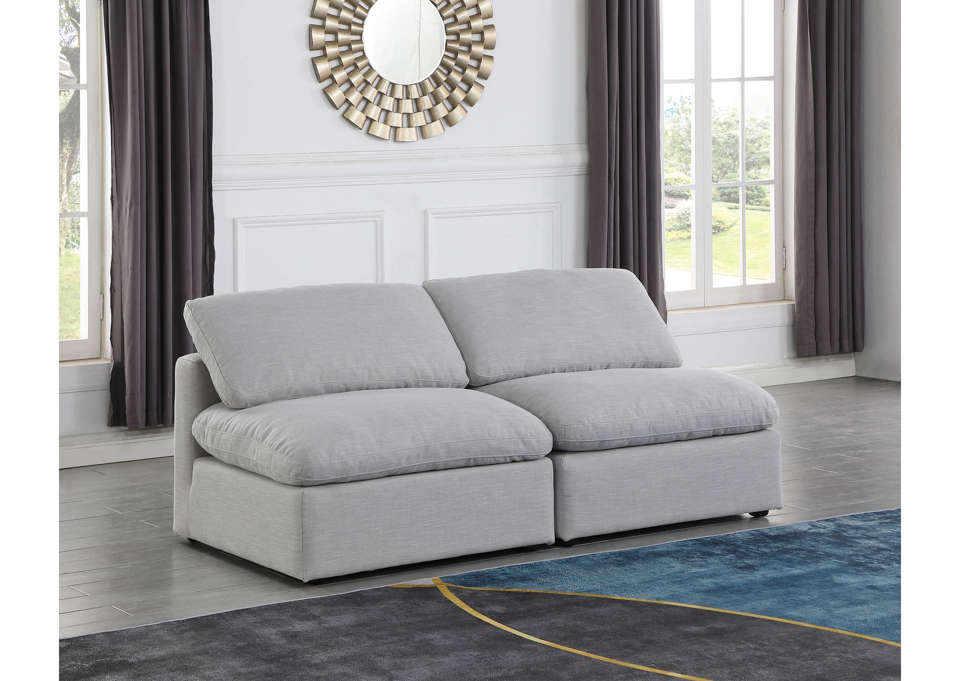 Indulge Grey Linen Textured Fabric Modular Sofa,Meridian Furniture