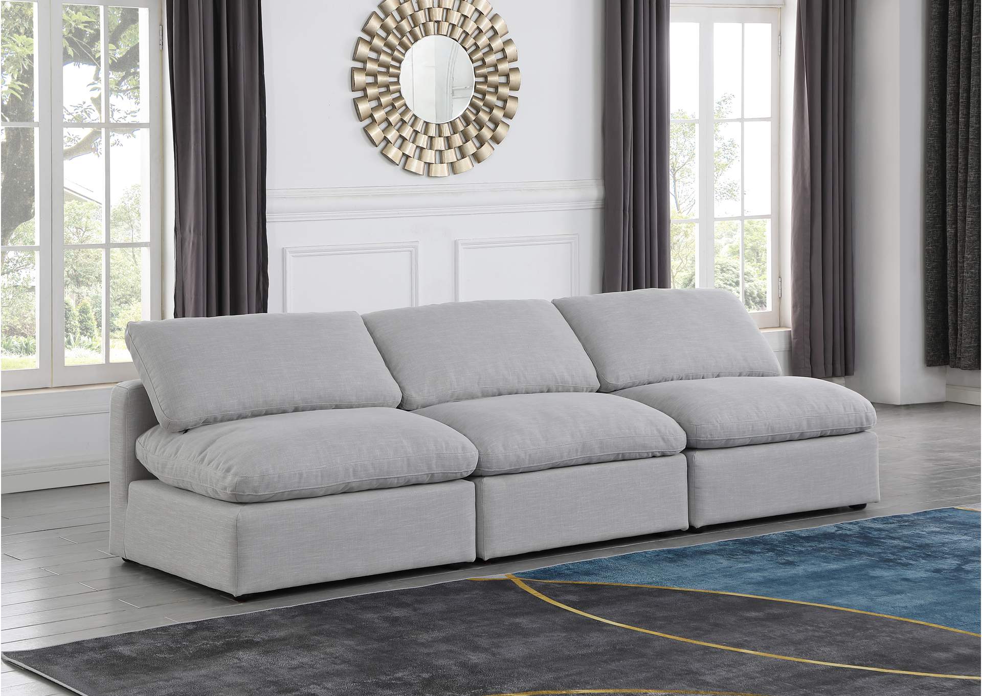 Indulge Grey Linen Textured Fabric Modular Sofa,Meridian Furniture